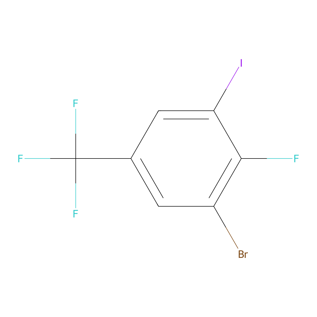 1-Bromo-2-fluoro-3-iodo-5-(trifluoromethyl)benzene molecular structure, CAS 2384056-19-1