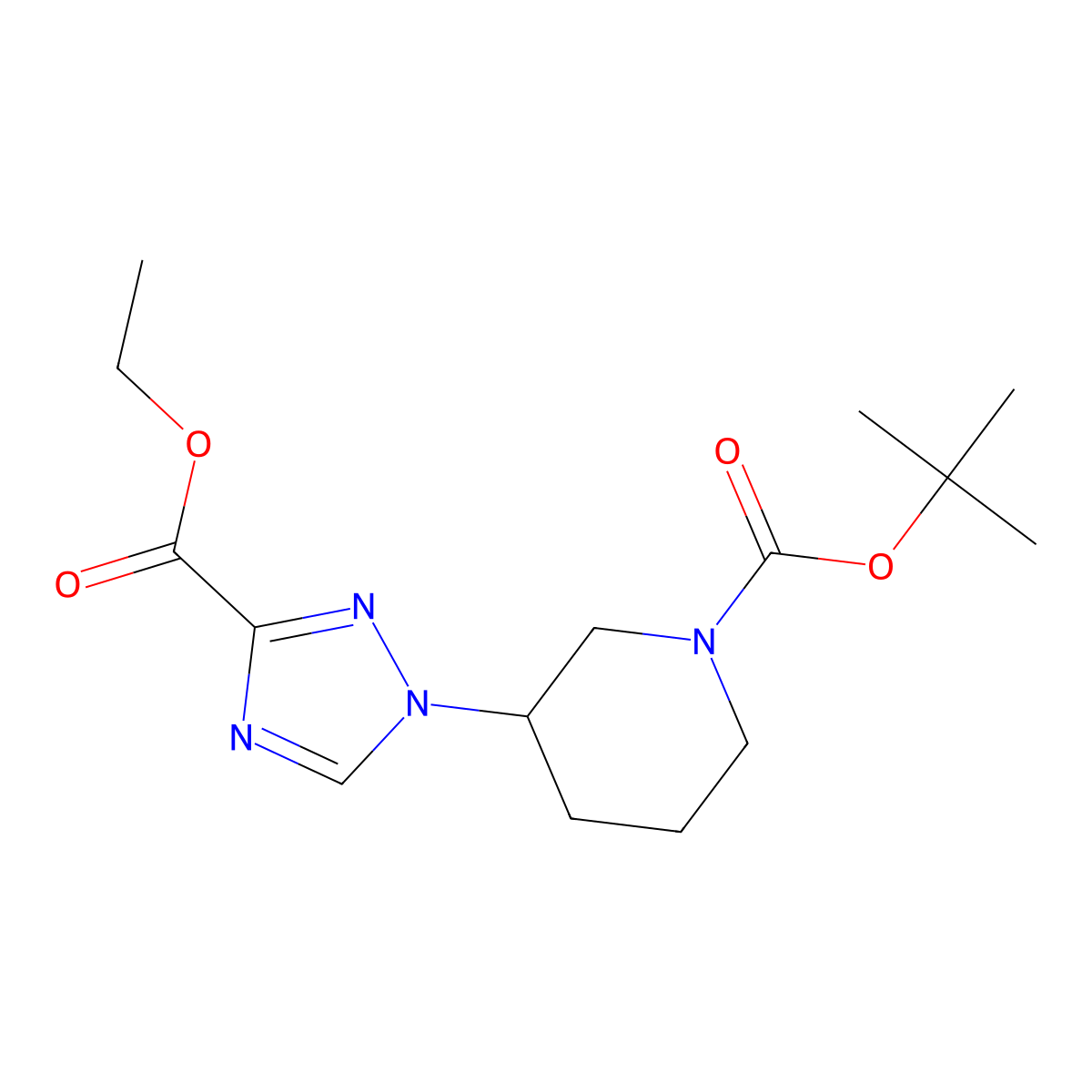 tert-butyl 3-[3-(ethoxycarbonyl)-1H-1,2,4-triazol-1-yl]piperidine-1-carboxylate molecular structure, CAS 2384102-85-4