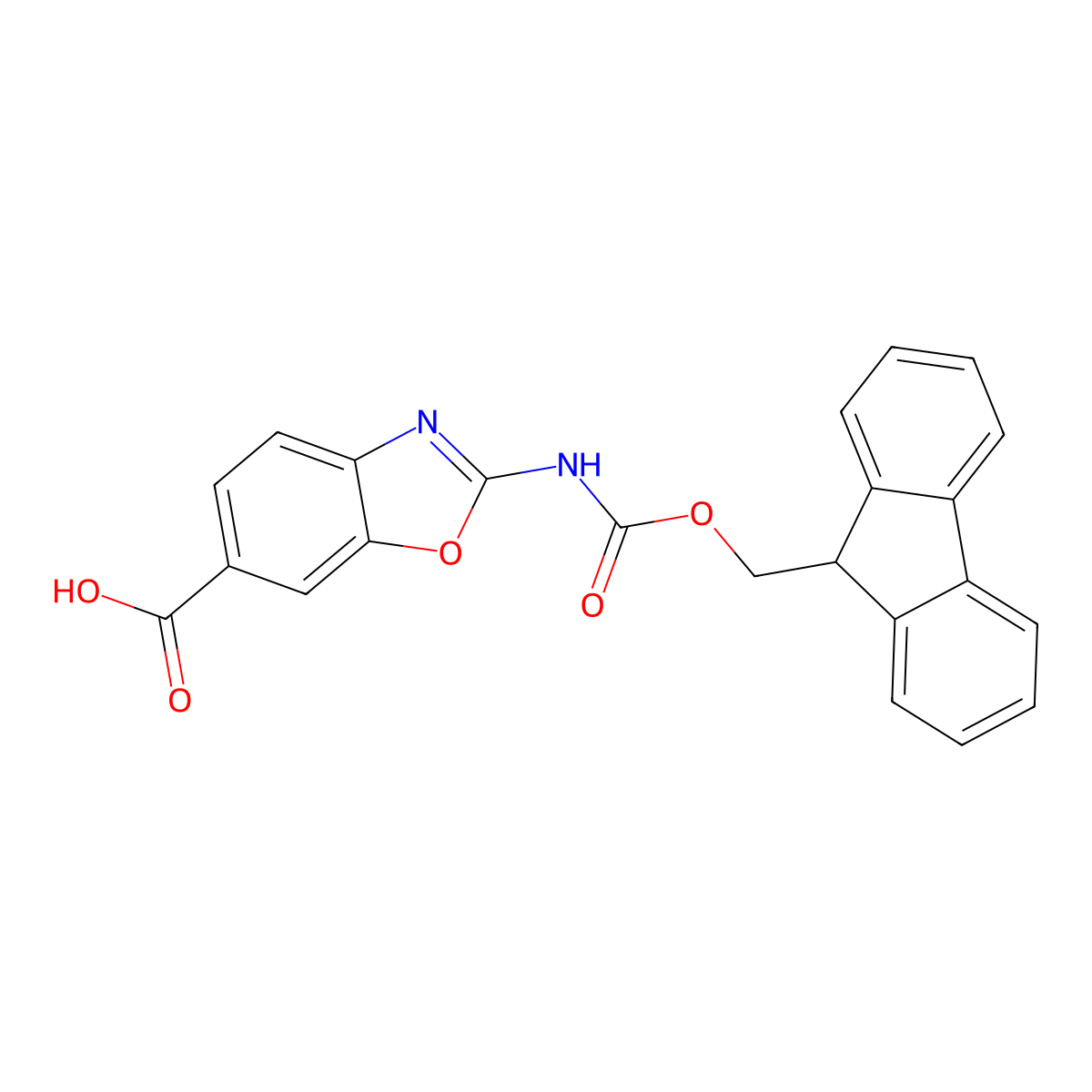 2-({[(9H-fluoren-9-yl)methoxy]carbonyl}amino)-1,3-benzoxazole-6-carboxylic acid molecular structure, CAS 2384116-90-7