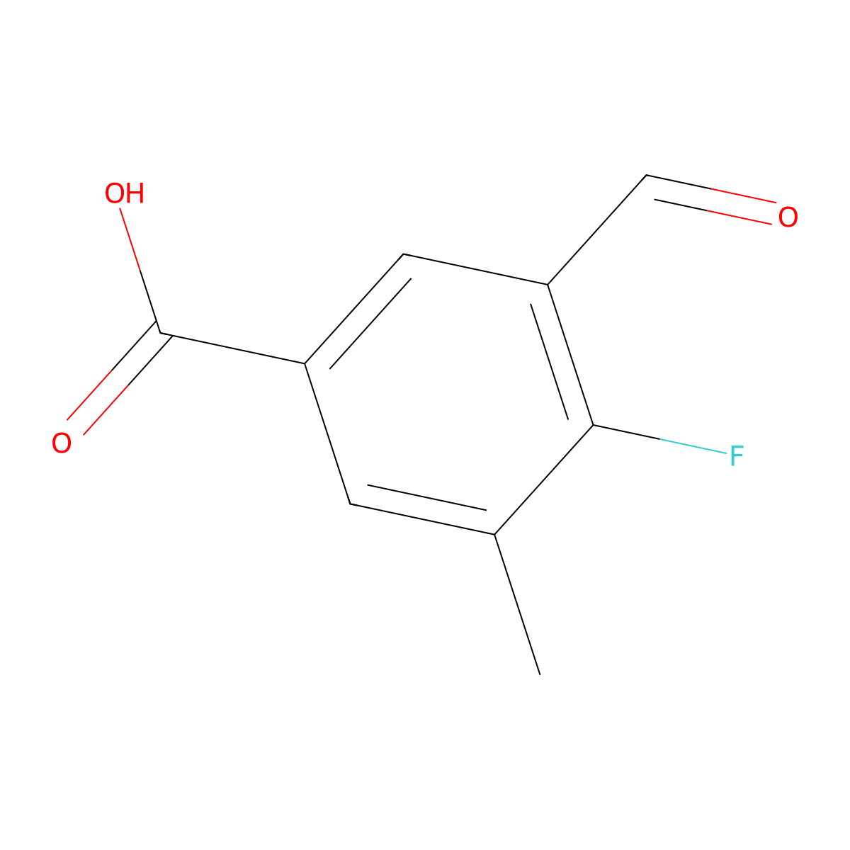 4-Fluoro-3-formyl-5-methylbenzoic acid molecular structure, CAS 2384149-31-7