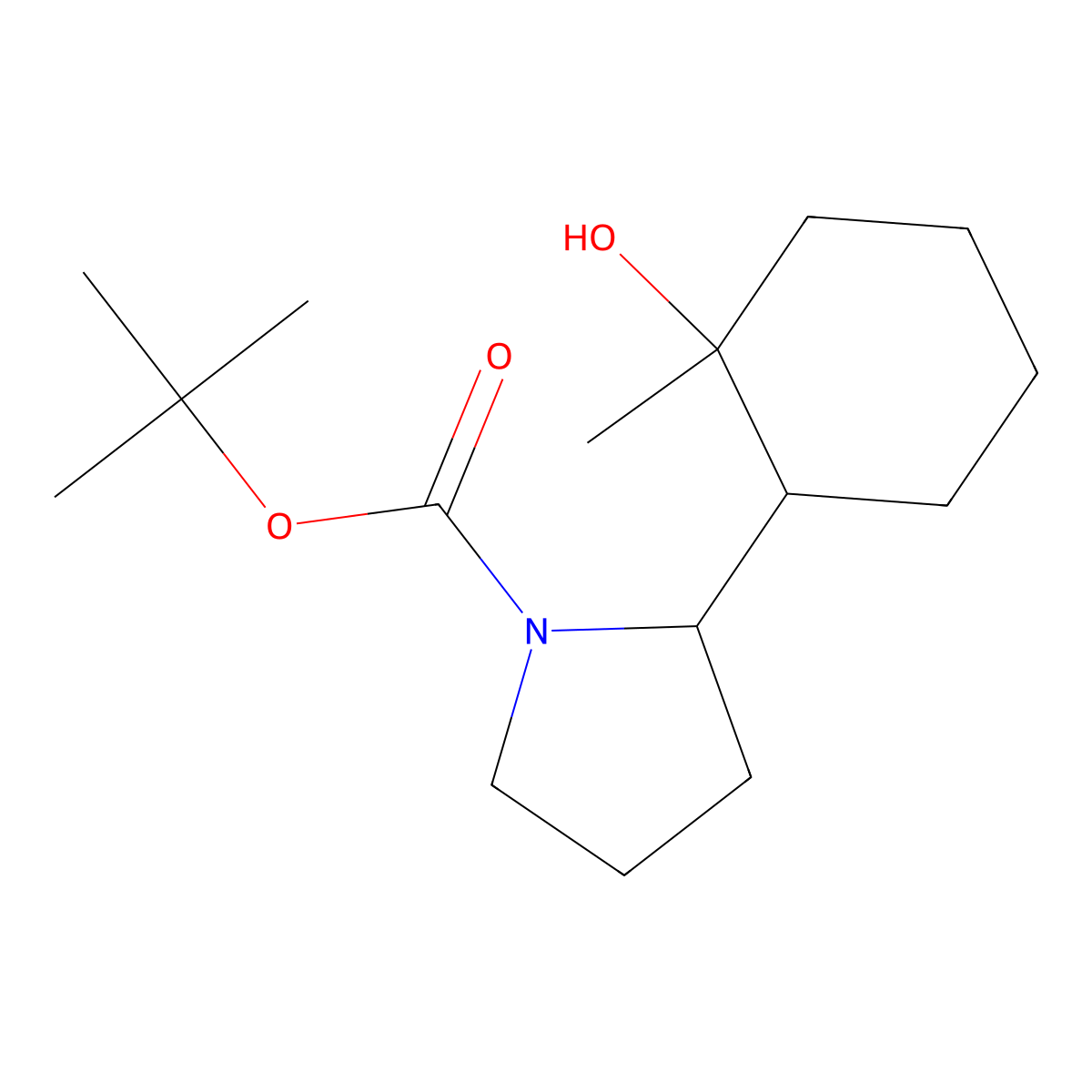 Tert-butyl 2-(2-hydroxy-2-methylcyclohexyl)pyrrolidine-1-carboxylate molecular structure, CAS 2384151-54-4