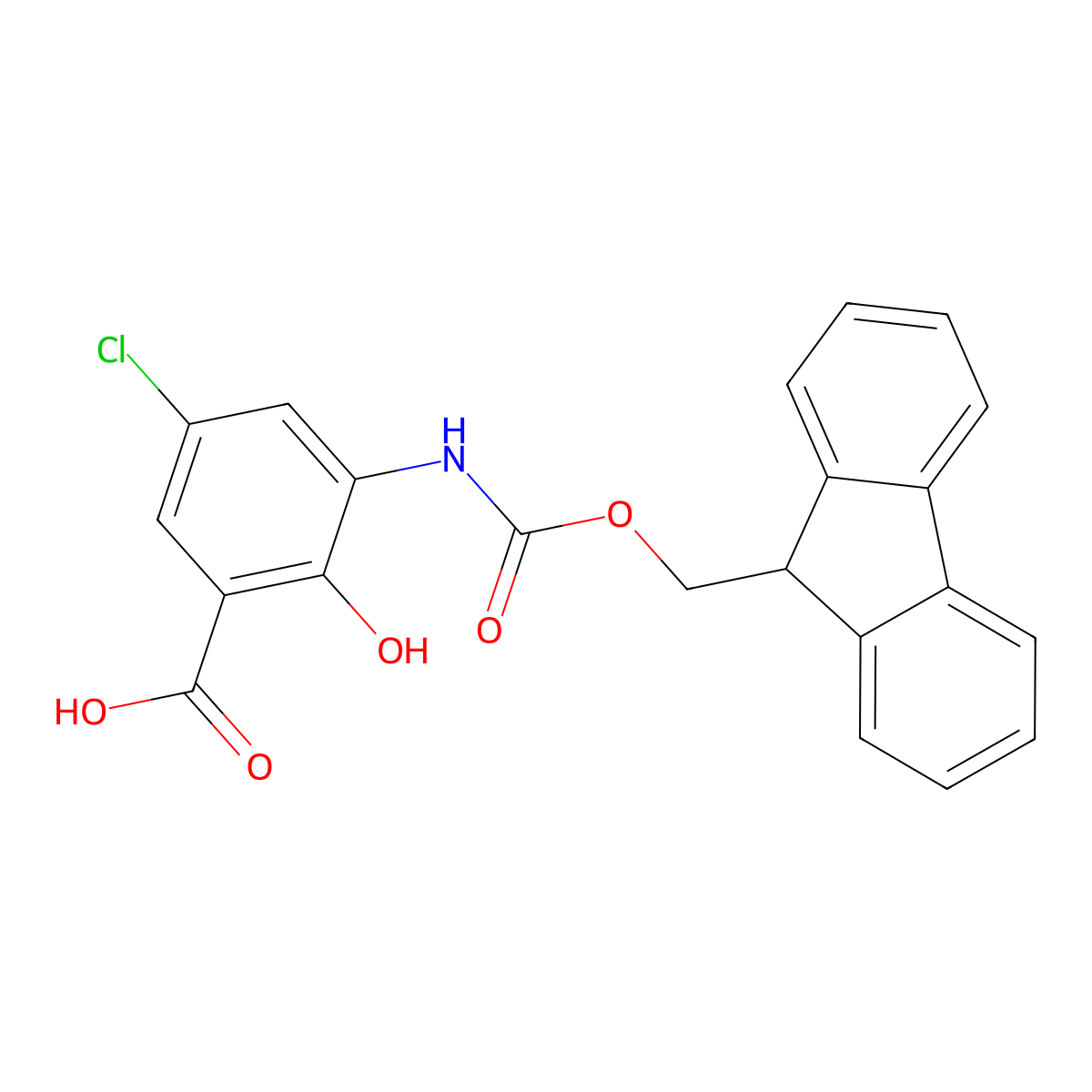 5-chloro-3-({[(9H-fluoren-9-yl)methoxy]carbonyl}amino)-2-hydroxybenzoic acid molecular structure, CAS 2384166-35-0