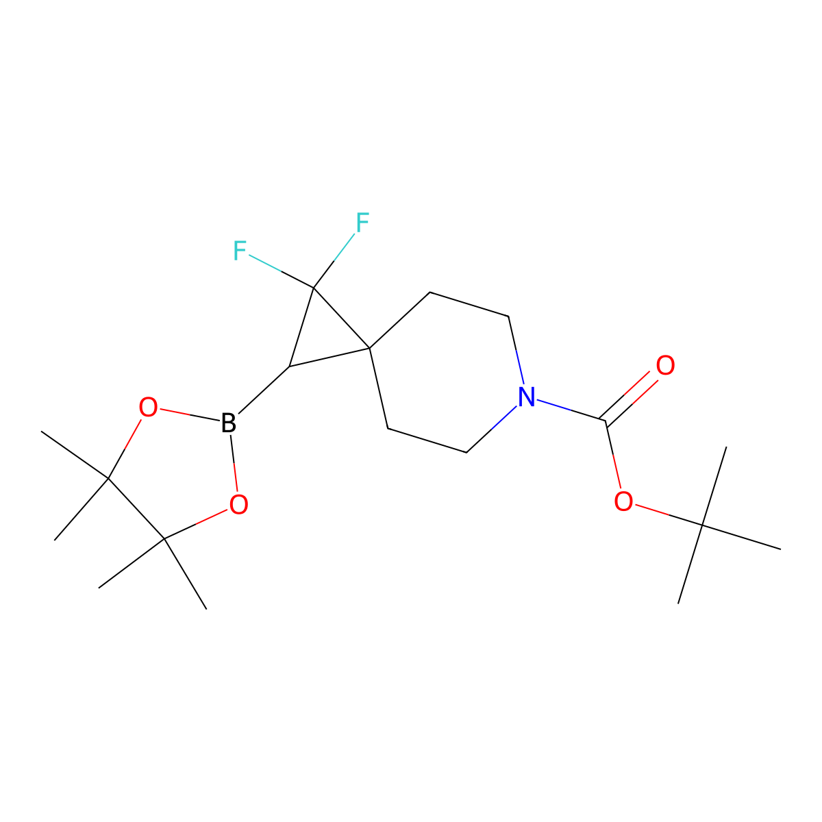 tert-Butyl 1,1-difluoro-2-(4,4,5,5-tetramethyl-1,3,2-dioxaborolan-2-yl)-6-azaspiro[2.5]octane-6-carboxylate molecular structure, CAS 2384171-10-0