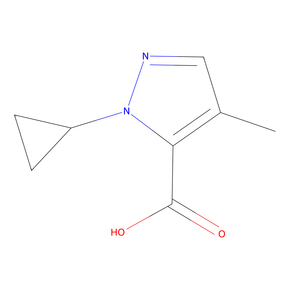 1-Cyclopropyl-4-methyl-1H-pyrazole-5-carboxylic acid molecular structure, CAS 2384171-55-3