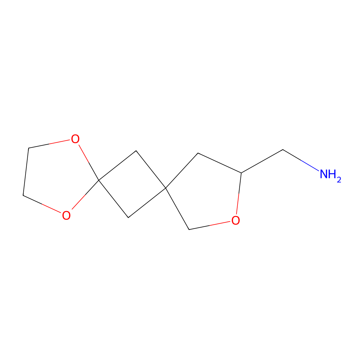 {1,4,9-Trioxadispiro[4.1.4^{7}.1^{5}]dodecan-10-yl}methanamine molecular structure, CAS 2384172-16-9