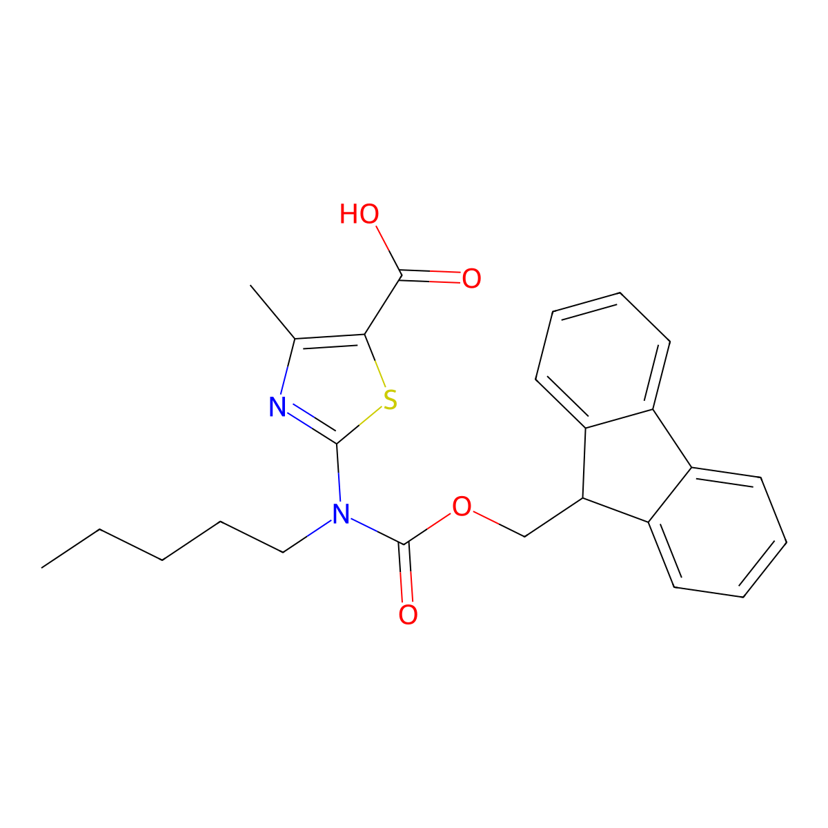 2-({[(9H-fluoren-9-yl)methoxy]carbonyl}(pentyl)amino)-4-methyl-1,3-thiazole-5-carboxylic acid molecular structure, CAS 2384172-20-5