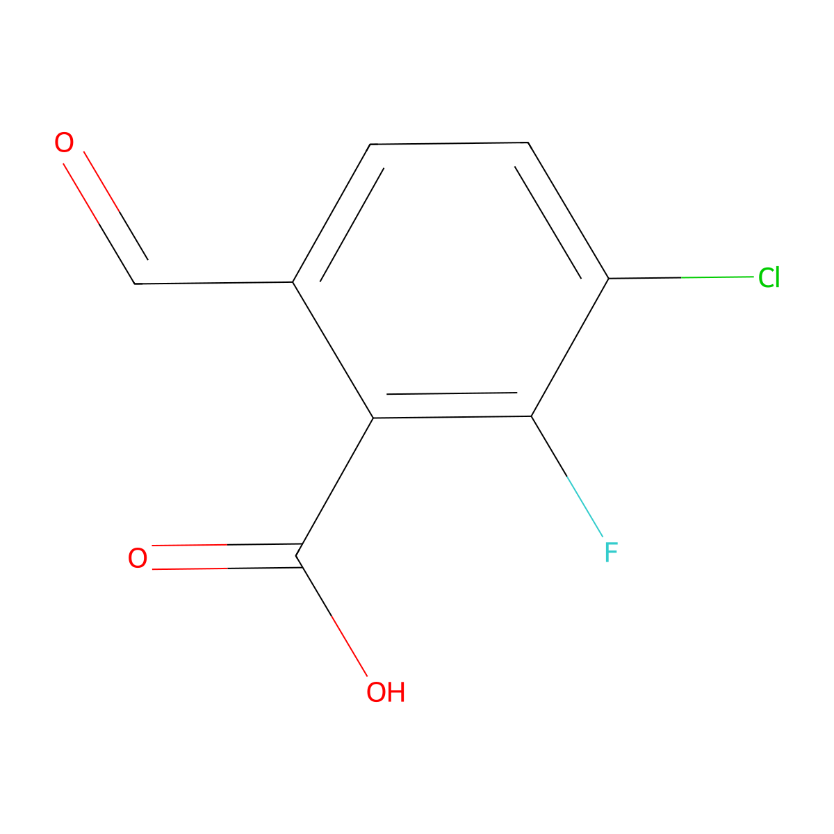3-Chloro-2-fluoro-6-formylbenzoic acid molecular structure, CAS 2384182-29-8