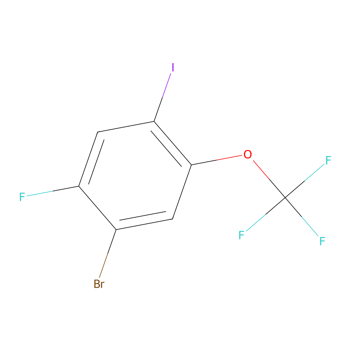1-Bromo-2-fluoro-4-iodo-5-(trifluoromethoxy)benzene molecular structure, CAS 2384187-88-4
