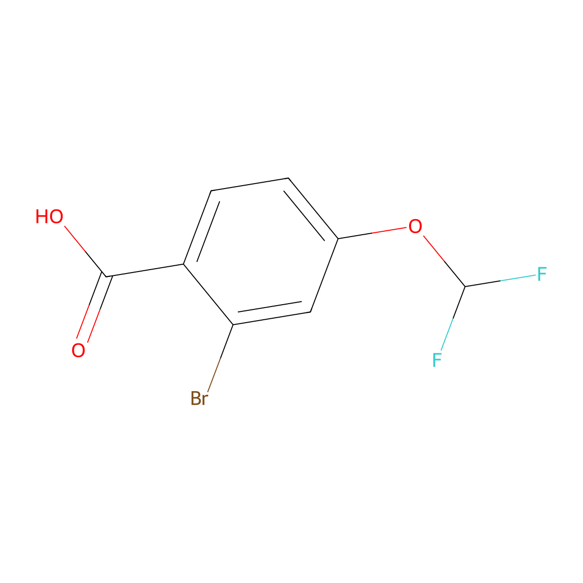 2-Bromo-4-(difluoromethoxy)benzoic acid molecular structure, CAS 2384188-73-0