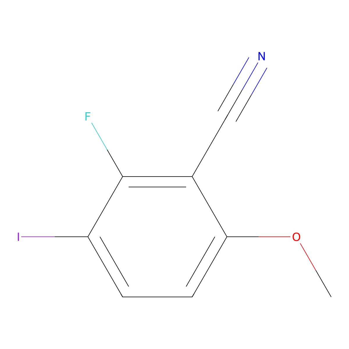2-Fluoro-3-iodo-6-methoxybenzonitrile molecular structure, CAS 2384199-44-2