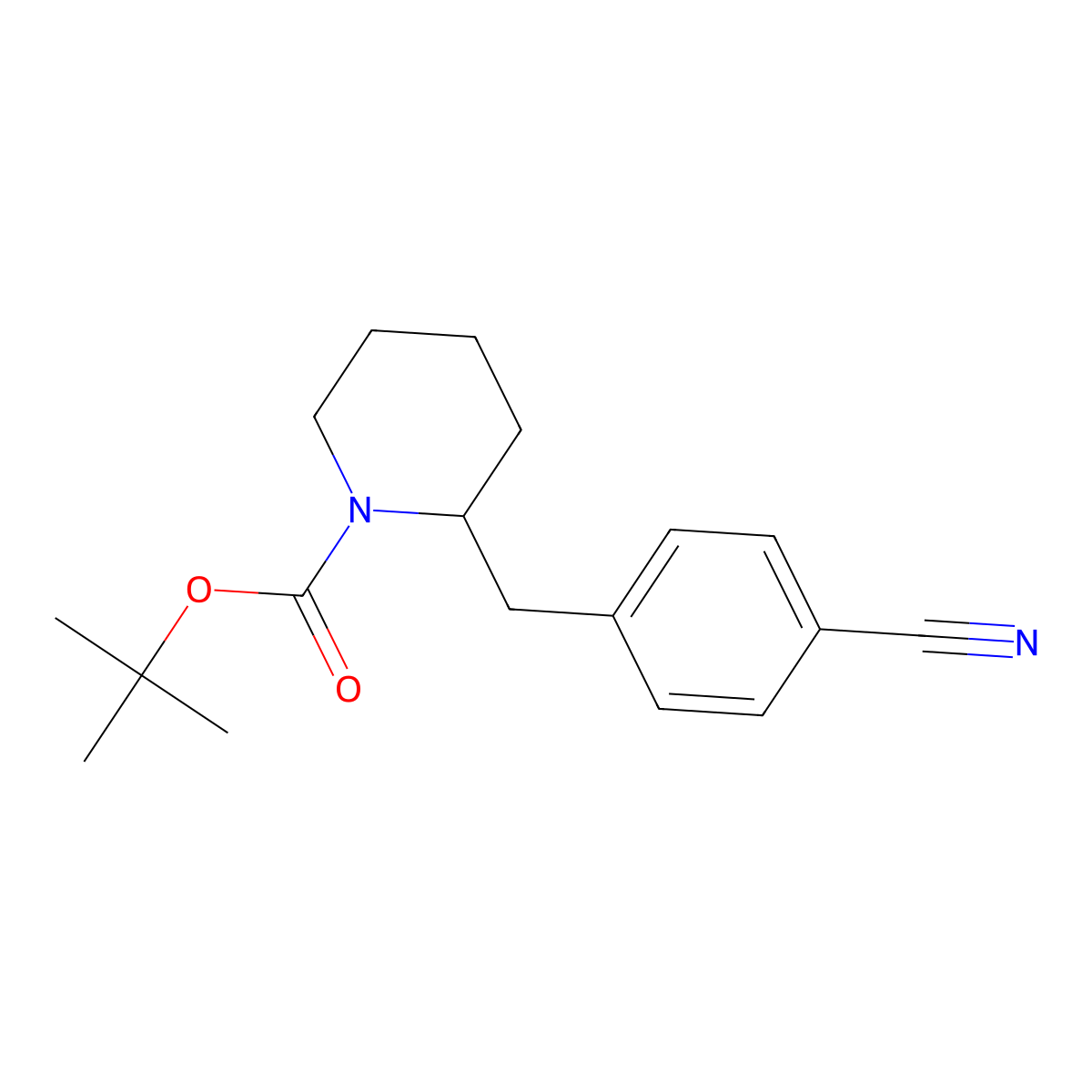 Tert-butyl 2-[(4-cyanophenyl)methyl]piperidine-1-carboxylate molecular structure, CAS 2384213-46-9