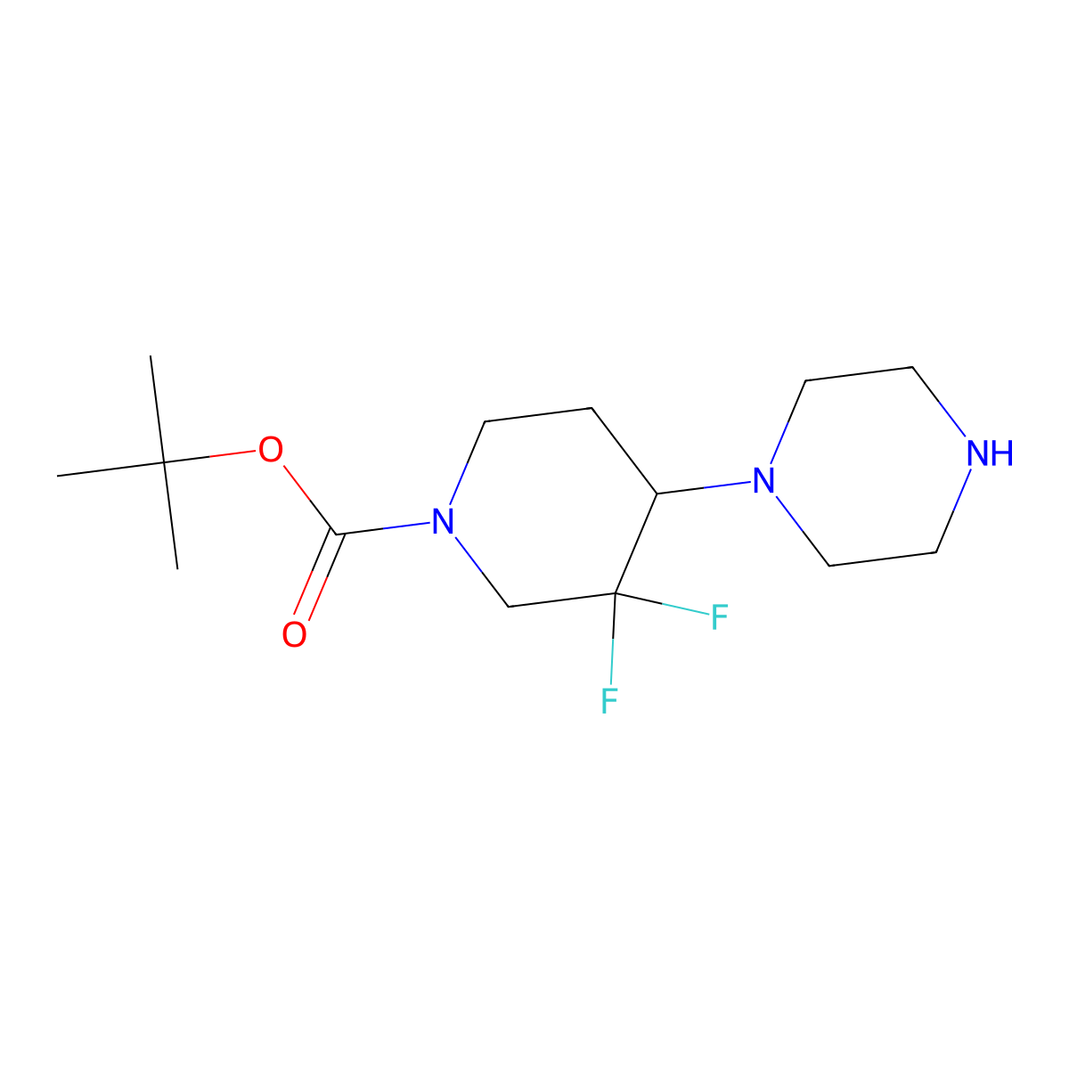 Tert-butyl 3,3-difluoro-4-piperazin-1-yl-piperidine-1-carboxylate molecular structure, CAS 2384221-09-2