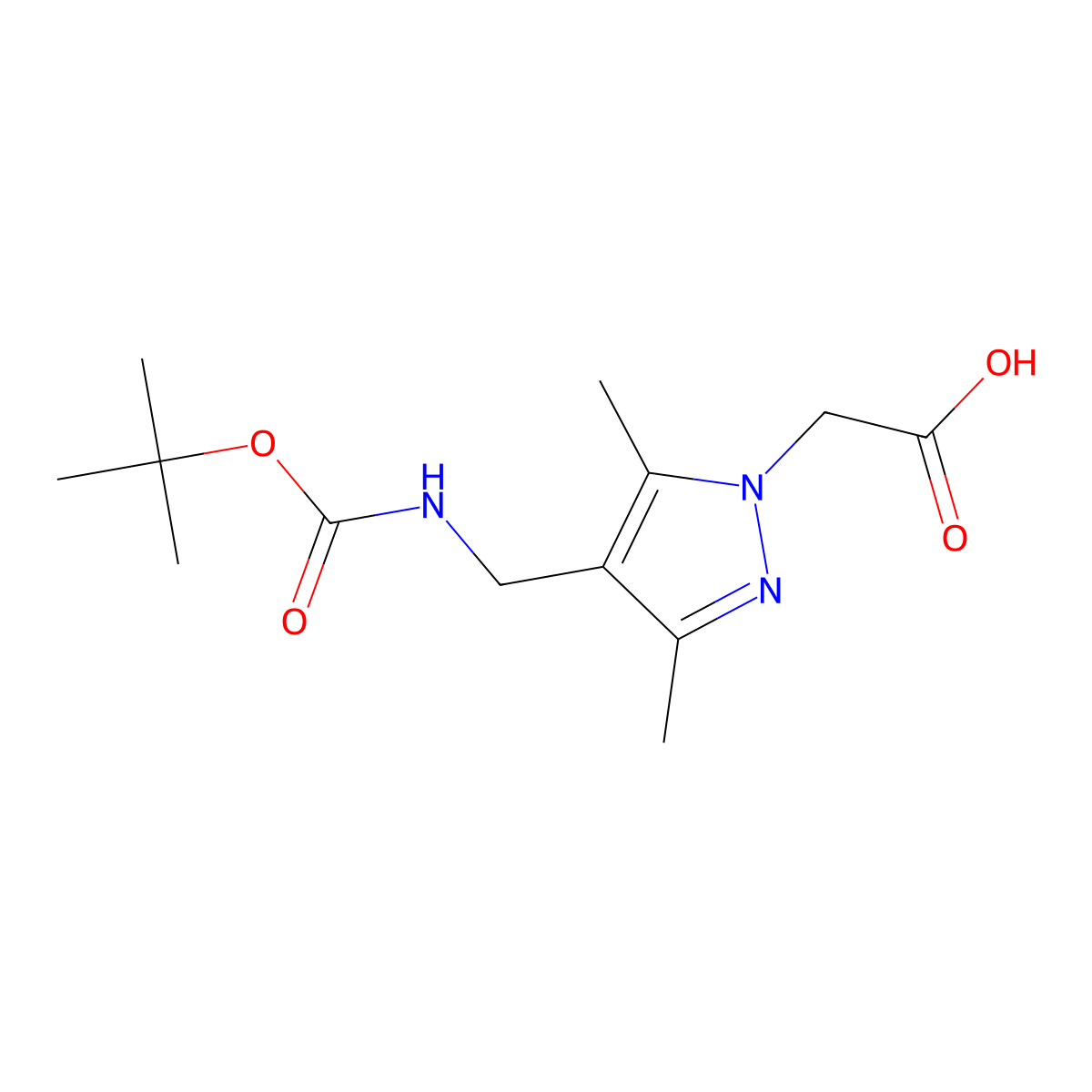 2-[4-({[(tert-butoxy)carbonyl]amino}methyl)-3,5-dimethyl-1H-pyrazol-1-yl]acetic acid molecular structure, CAS 2384253-86-3
