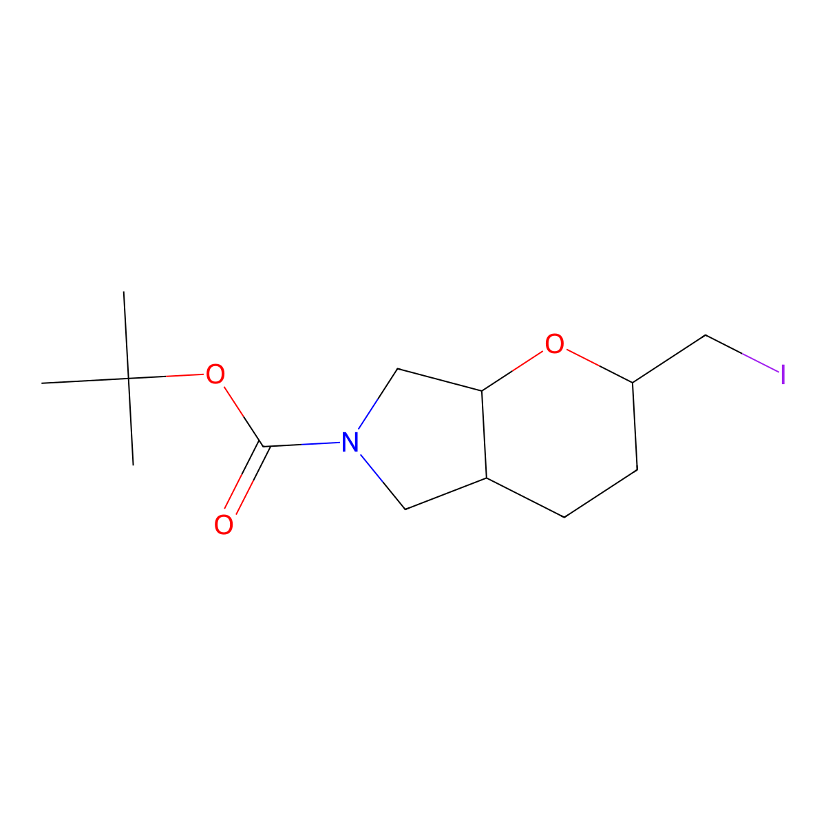 tert-butyl 2-(iodomethyl)-octahydropyrano[2,3-c]pyrrole-6-carboxylate, Mixture of diastereomers molecular structure, CAS 2384265-50-1