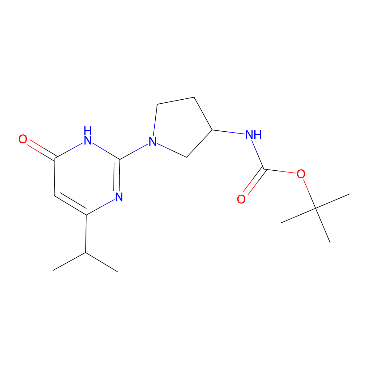 tert-butyl N-{1-[6-oxo-4-(propan-2-yl)-1,6-dihydropyrimidin-2-yl]pyrrolidin-3-yl}carbamate molecular structure, CAS 2384266-89-9