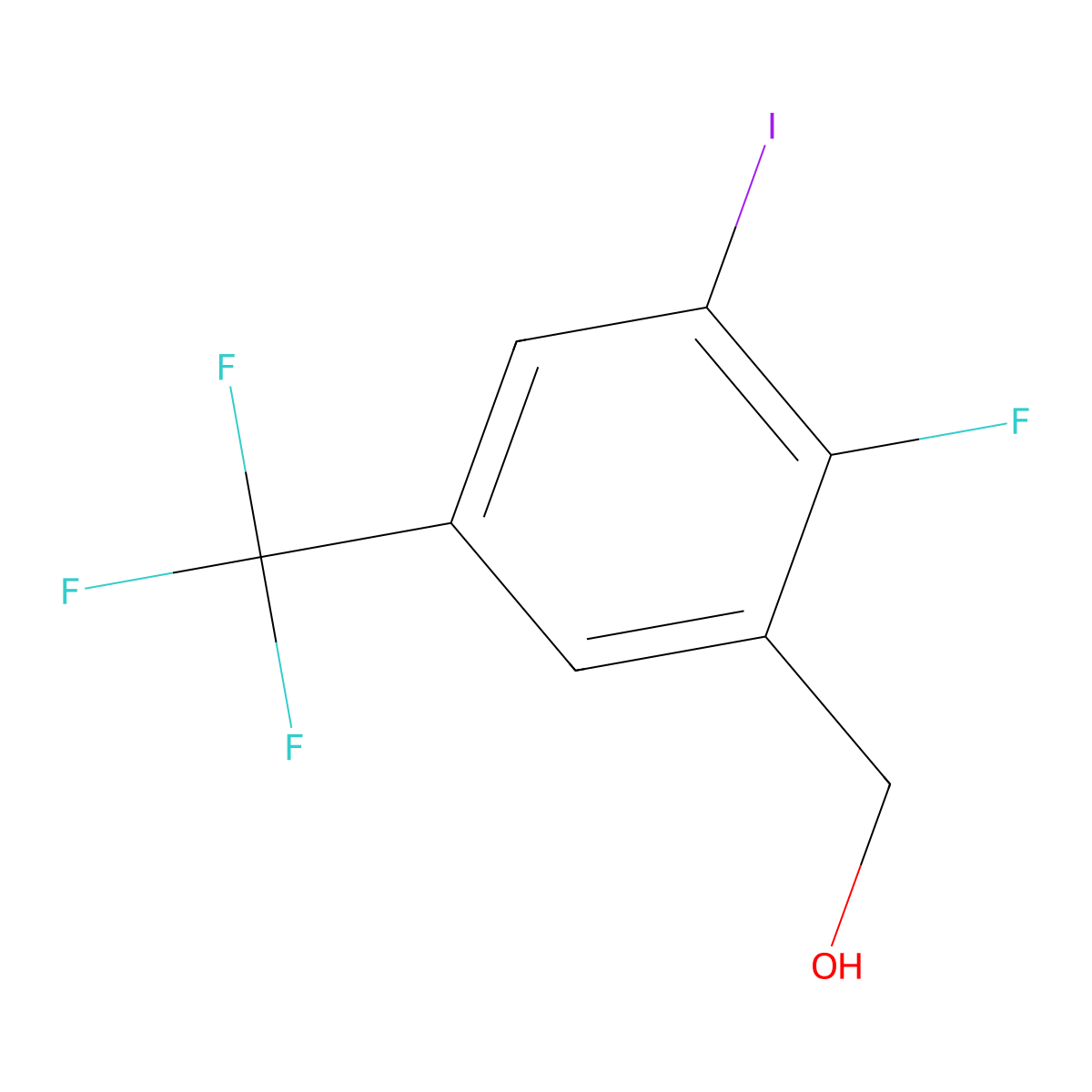 (2-Fluoro-3-iodo-5-(trifluoromethyl)phenyl)methanol molecular structure, CAS 2384288-27-9