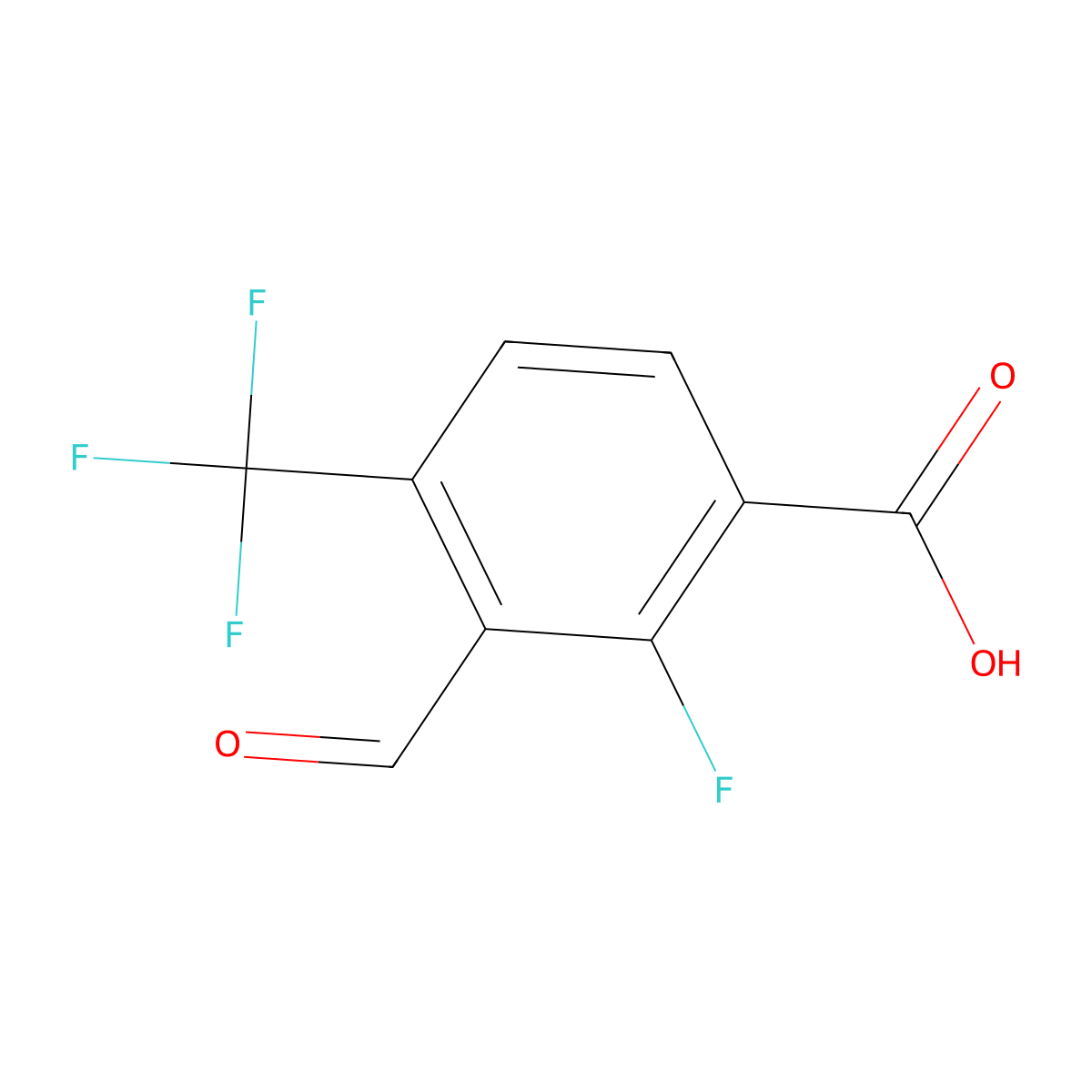 2-Fluoro-3-formyl-4-(trifluoromethyl)benzoic acid molecular structure, CAS 2384294-38-4