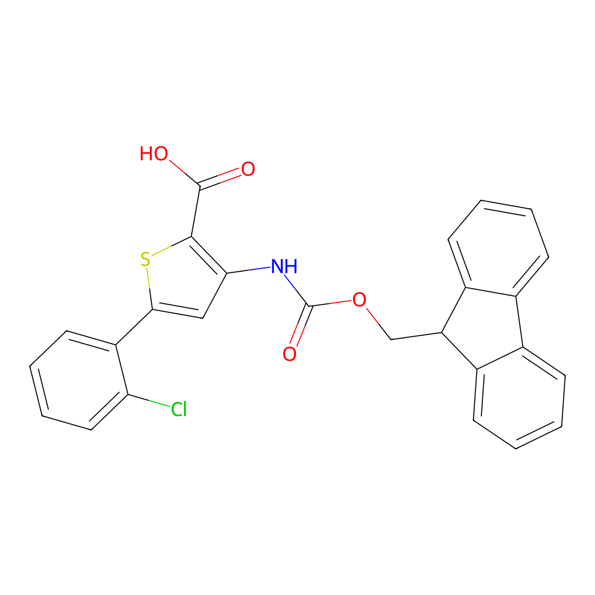 5-(2-chlorophenyl)-3-({[(9H-fluoren-9-yl)methoxy]carbonyl}amino)thiophene-2-carboxylic acid molecular structure, CAS 2384295-20-7
