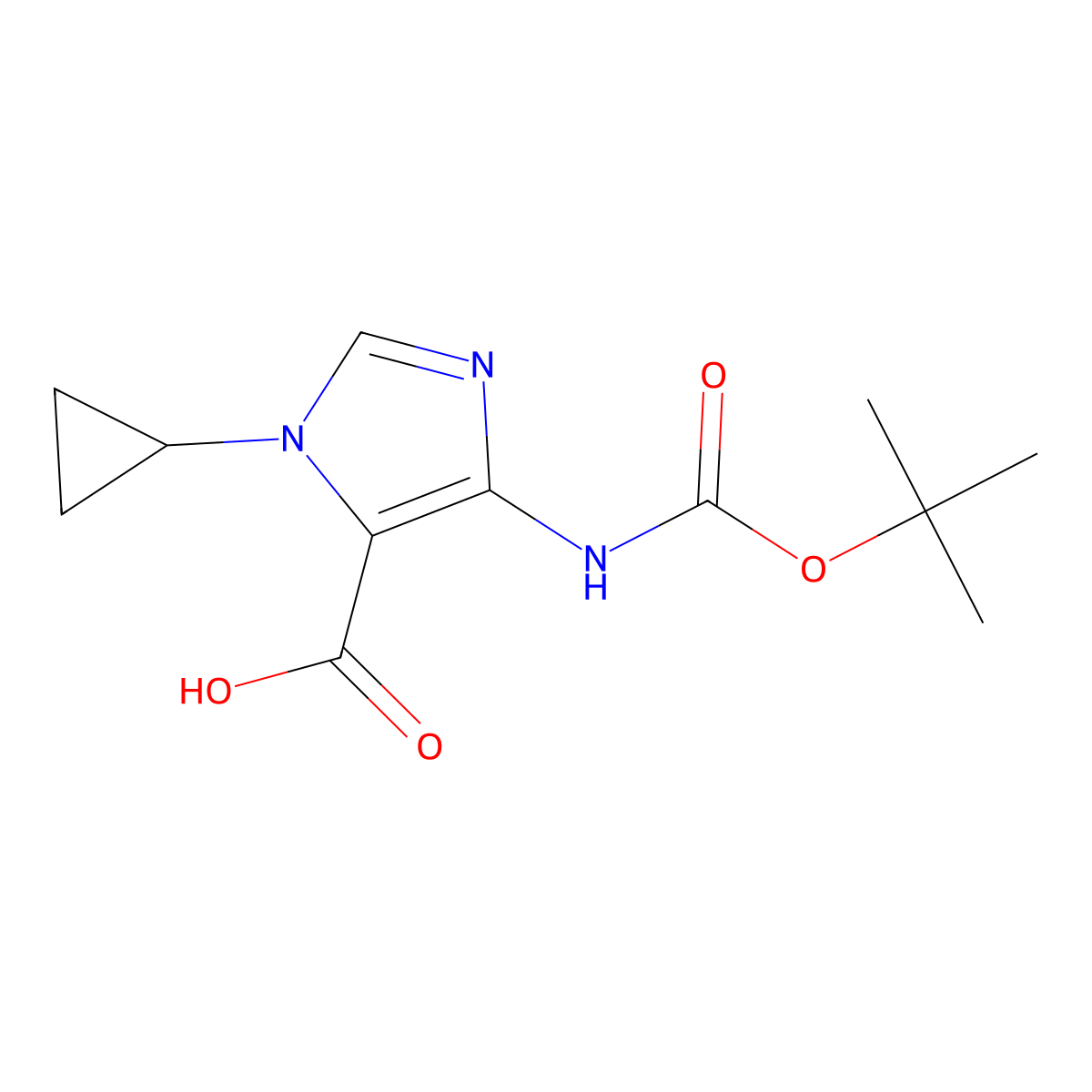 4-{[(tert-butoxy)carbonyl]amino}-1-cyclopropyl-1H-imidazole-5-carboxylic acid molecular structure, CAS 2384304-37-2