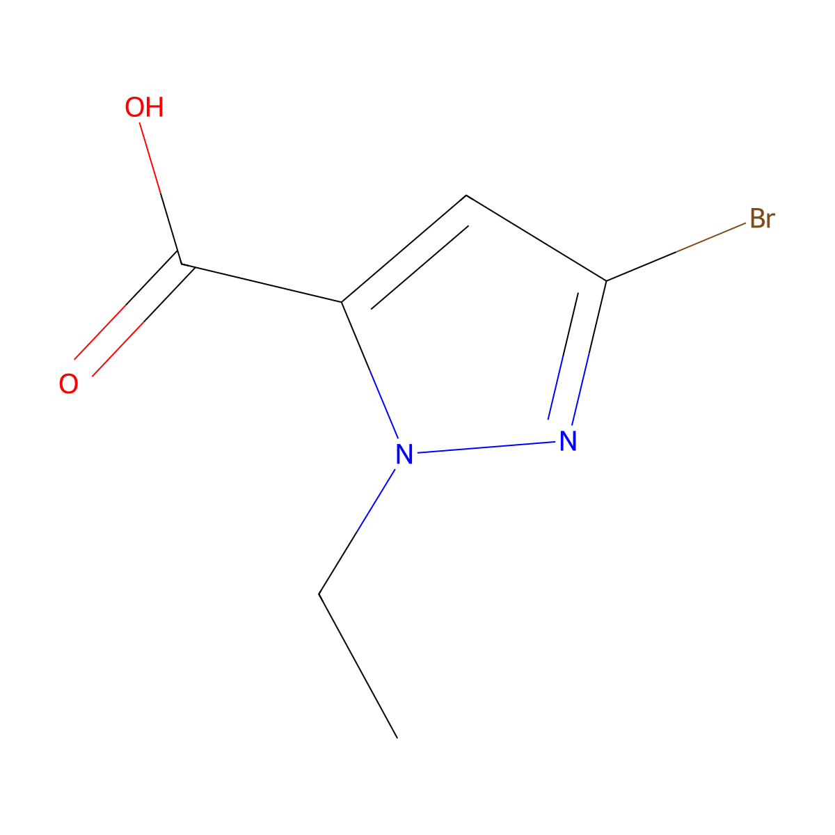 3-bromo-1-ethyl-1H-pyrazole-5-carboxylic acid molecular structure, CAS 2384312-39-2