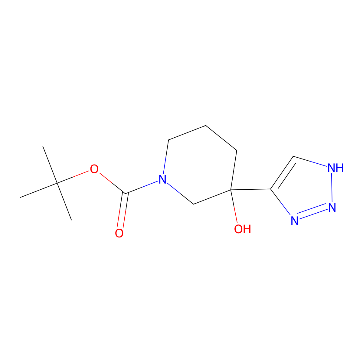 tert-butyl 3-hydroxy-3-(1H-1,2,3-triazol-4-yl)piperidine-1-carboxylate molecular structure, CAS 2384318-89-0