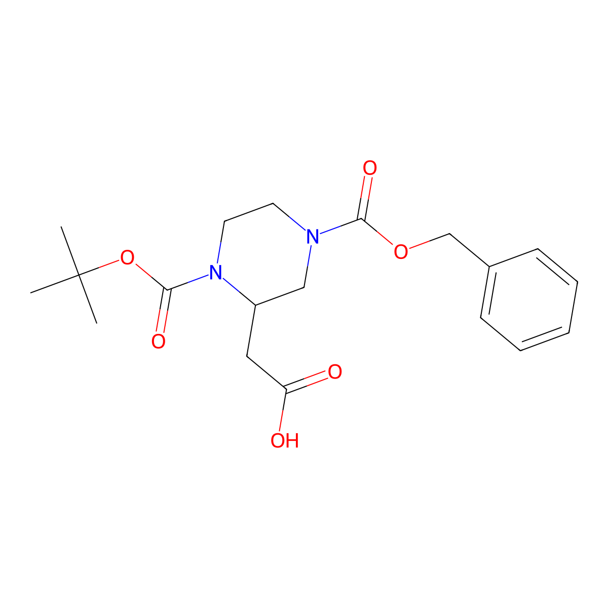 2-[1-[(2-Methylpropan-2-yl)oxycarbonyl]-4-phenylmethoxycarbonylpiperazin-2-yl]acetic acid molecular structure, CAS 2384327-62-0