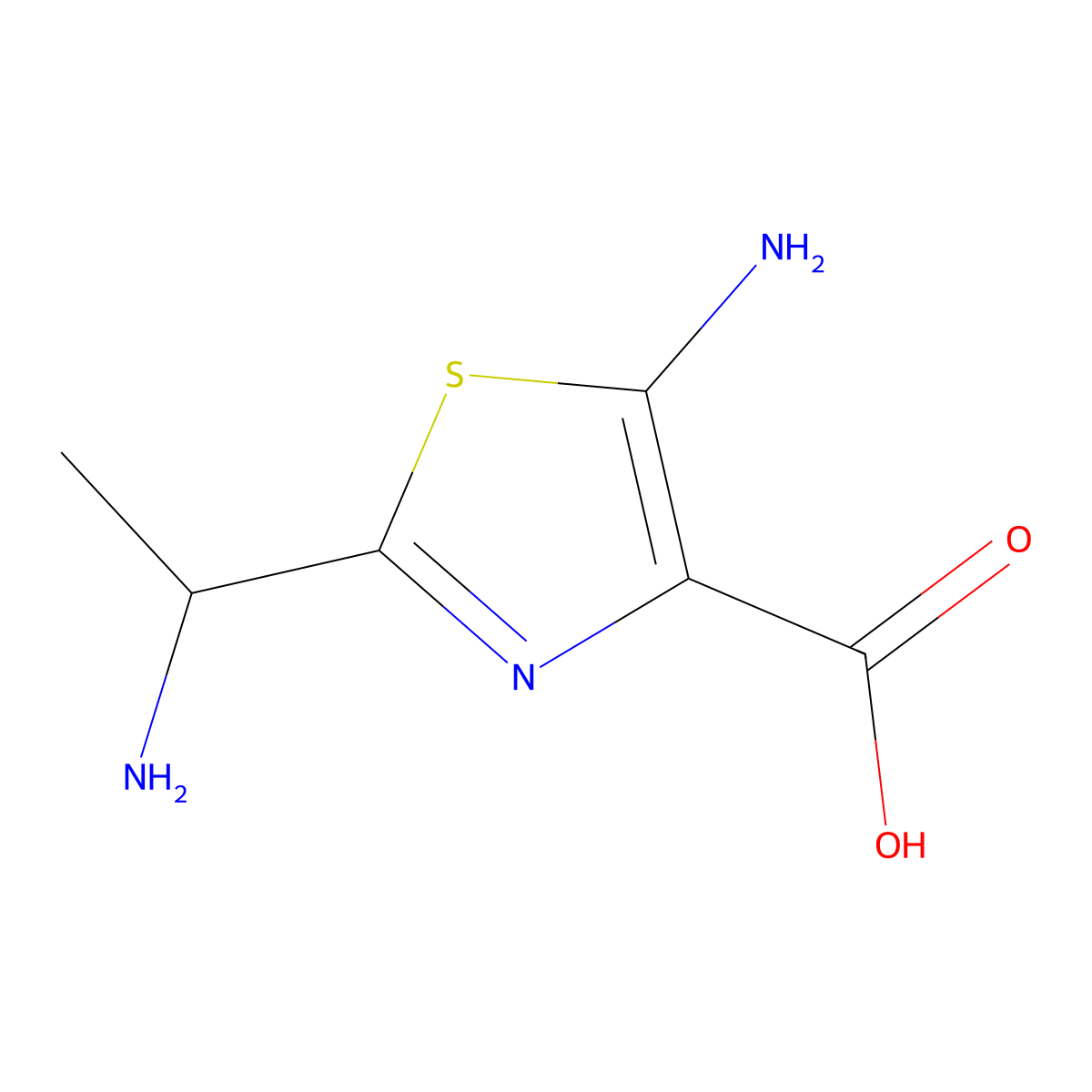 5-Amino-2-(1-aminoethyl)-1,3-thiazole-4-carboxylic acid molecular structure, CAS 2384337-20-4