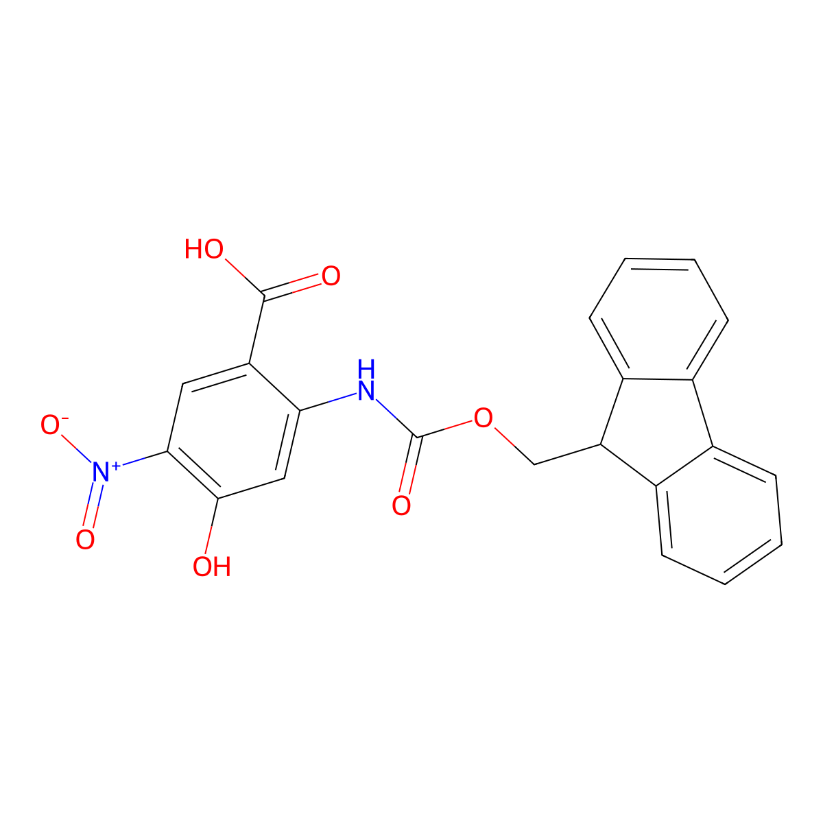 2-({[(9H-fluoren-9-yl)methoxy]carbonyl}amino)-4-hydroxy-5-nitrobenzoic acid molecular structure, CAS 2384339-23-3