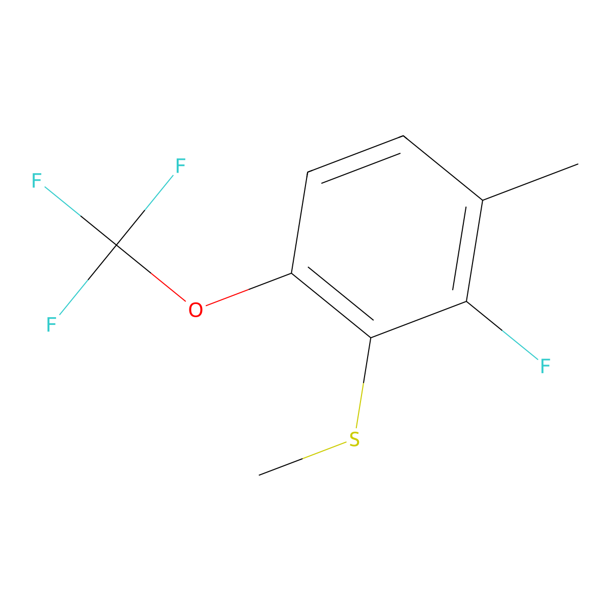 2-Fluoro-1-methyl-3-(methylthio)-4-(trifluoromethoxy)benzene molecular structure, CAS 2384359-43-5