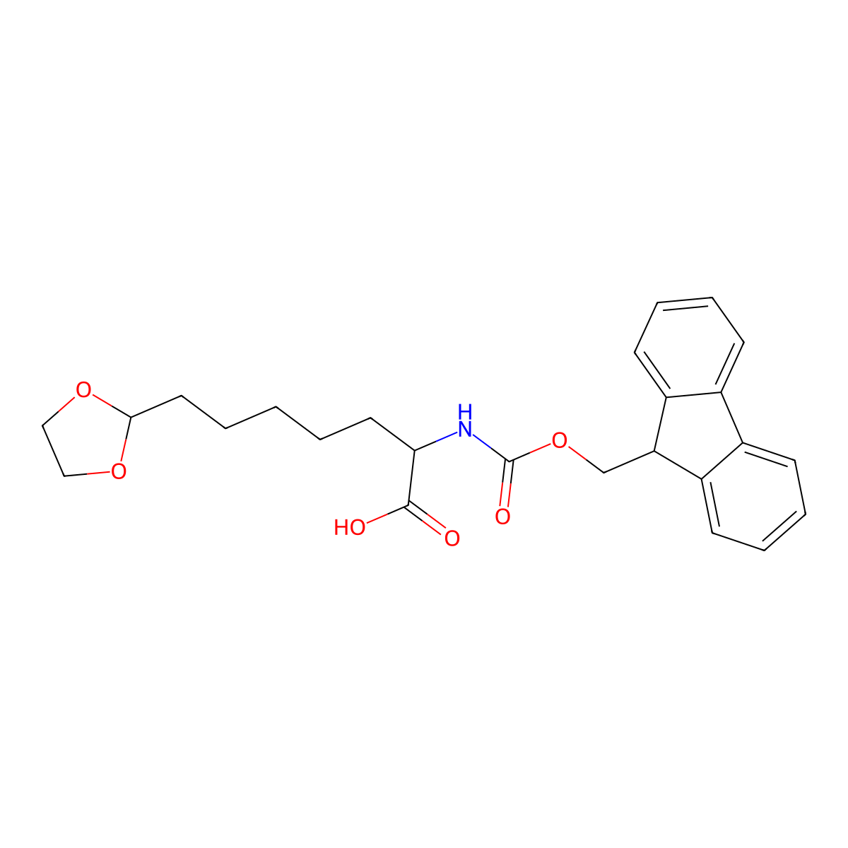 7-(1,3-dioxolan-2-yl)-2-({[(9H-fluoren-9-yl)methoxy]carbonyl}amino)heptanoic acid molecular structure, CAS 2384362-65-4