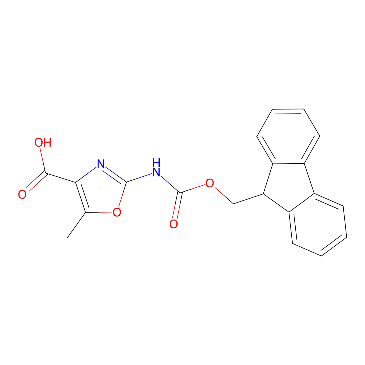 2-({[(9H-fluoren-9-yl)methoxy]carbonyl}amino)-5-methyl-1,3-oxazole-4-carboxylic acid molecular structure, CAS 2384366-67-8