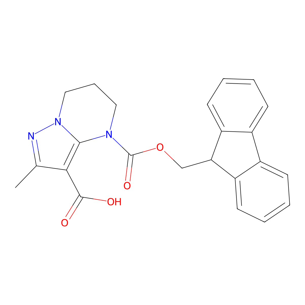 4-{[(9H-fluoren-9-yl)methoxy]carbonyl}-2-methyl-4H,5H,6H,7H-pyrazolo[1,5-a]pyrimidine-3-carboxylic acid molecular structure, CAS 2384367-88-6