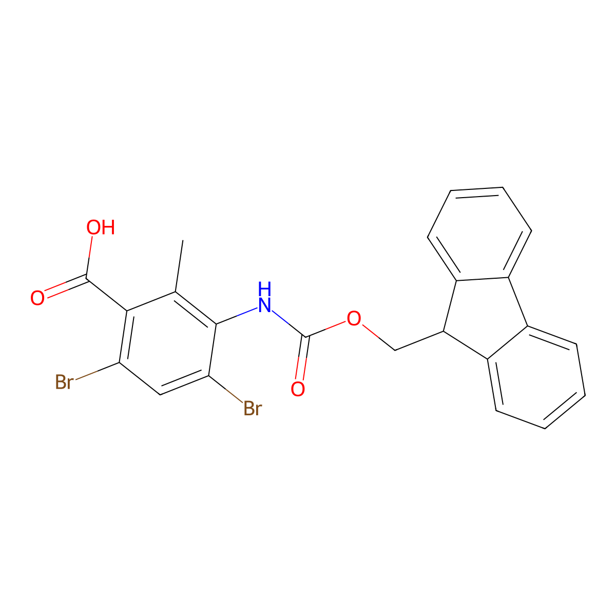 4,6-dibromo-3-({[(9H-fluoren-9-yl)methoxy]carbonyl}amino)-2-methylbenzoic acid molecular structure, CAS 2384378-14-5
