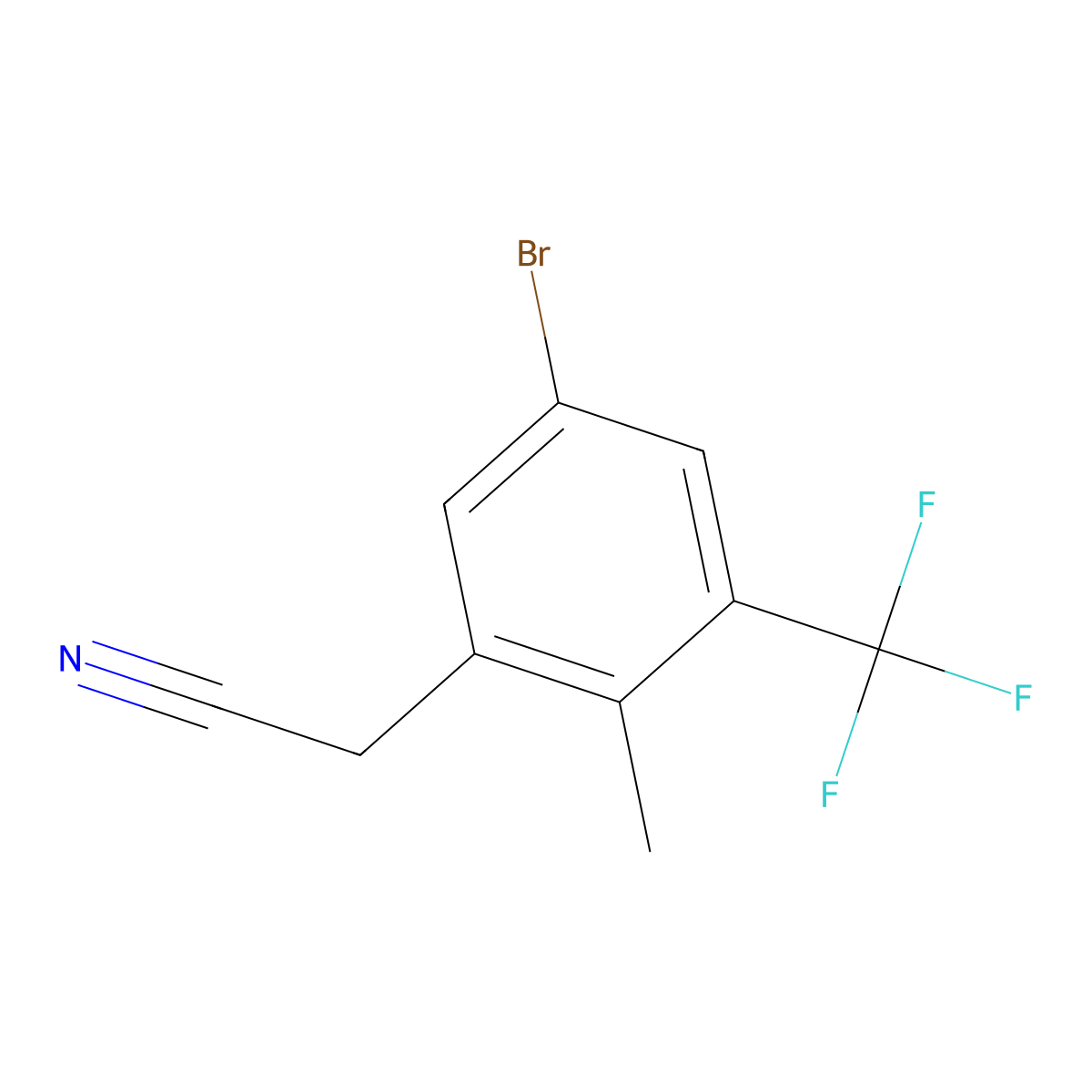 5-Bromo-2-methyl-3-(trifluoromethyl)phenylacetonitrile molecular structure, CAS 2384383-24-6