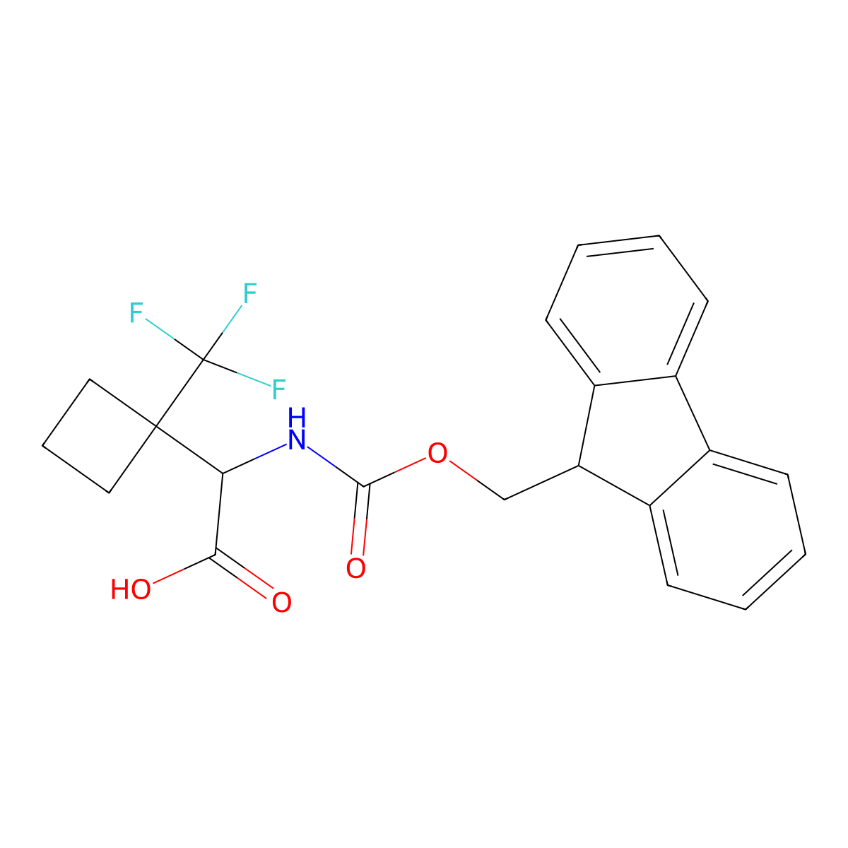 2-({[(9H-fluoren-9-yl)methoxy]carbonyl}amino)-2-[1-(trifluoromethyl)cyclobutyl]acetic acid molecular structure, CAS 2384391-46-0