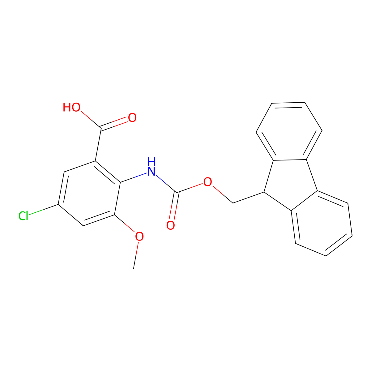 5-chloro-2-({[(9H-fluoren-9-yl)methoxy]carbonyl}amino)-3-methoxybenzoic acid molecular structure, CAS 2384398-51-8
