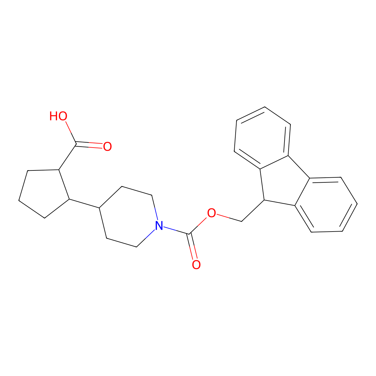 2-(1-{[(9H-fluoren-9-yl)methoxy]carbonyl}piperidin-4-yl)cyclopentane-1-carboxylic acid molecular structure, CAS 2384409-35-0