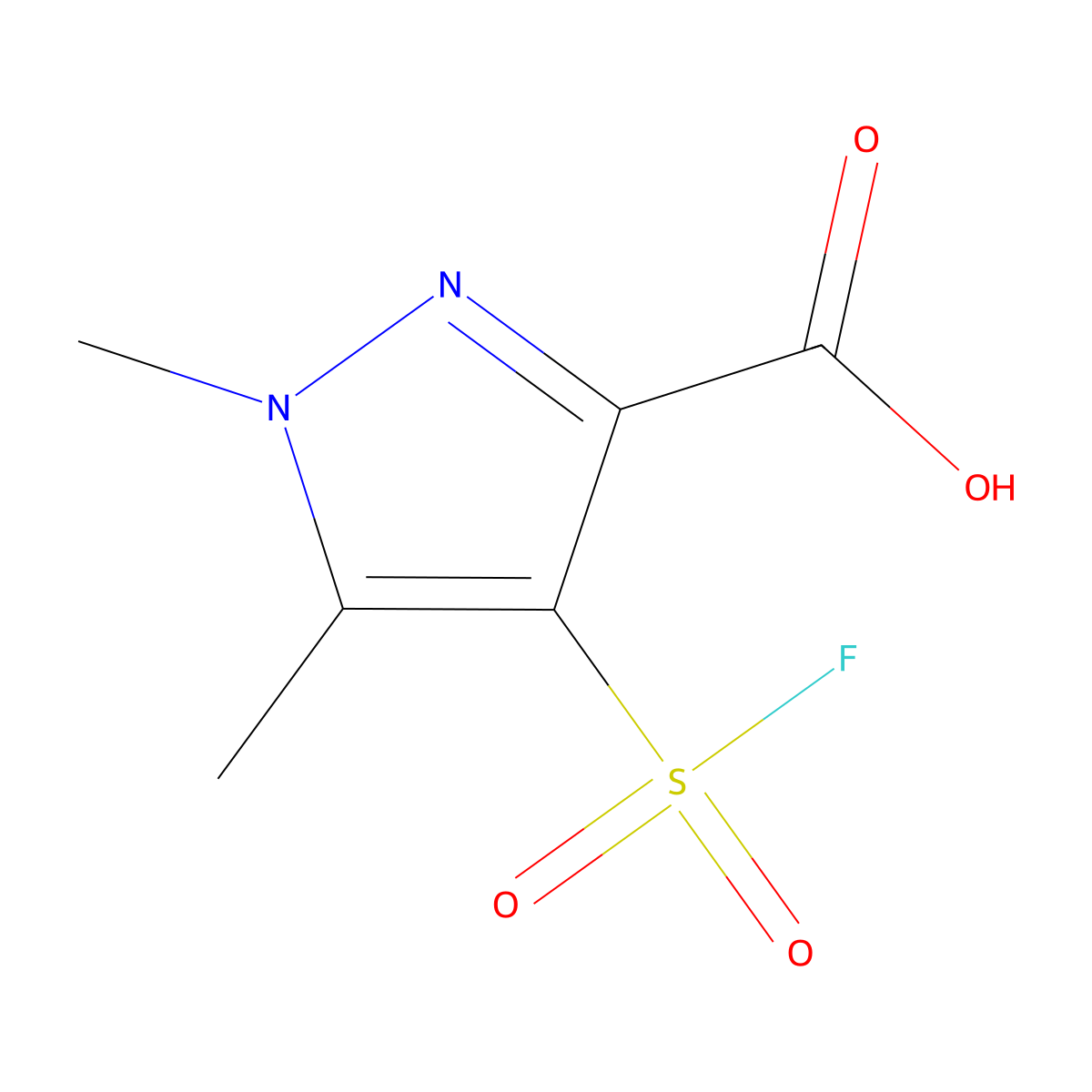4-(fluorosulfonyl)-1,5-dimethyl-1H-pyrazole-3-carboxylic acid molecular structure, CAS 2384416-58-2