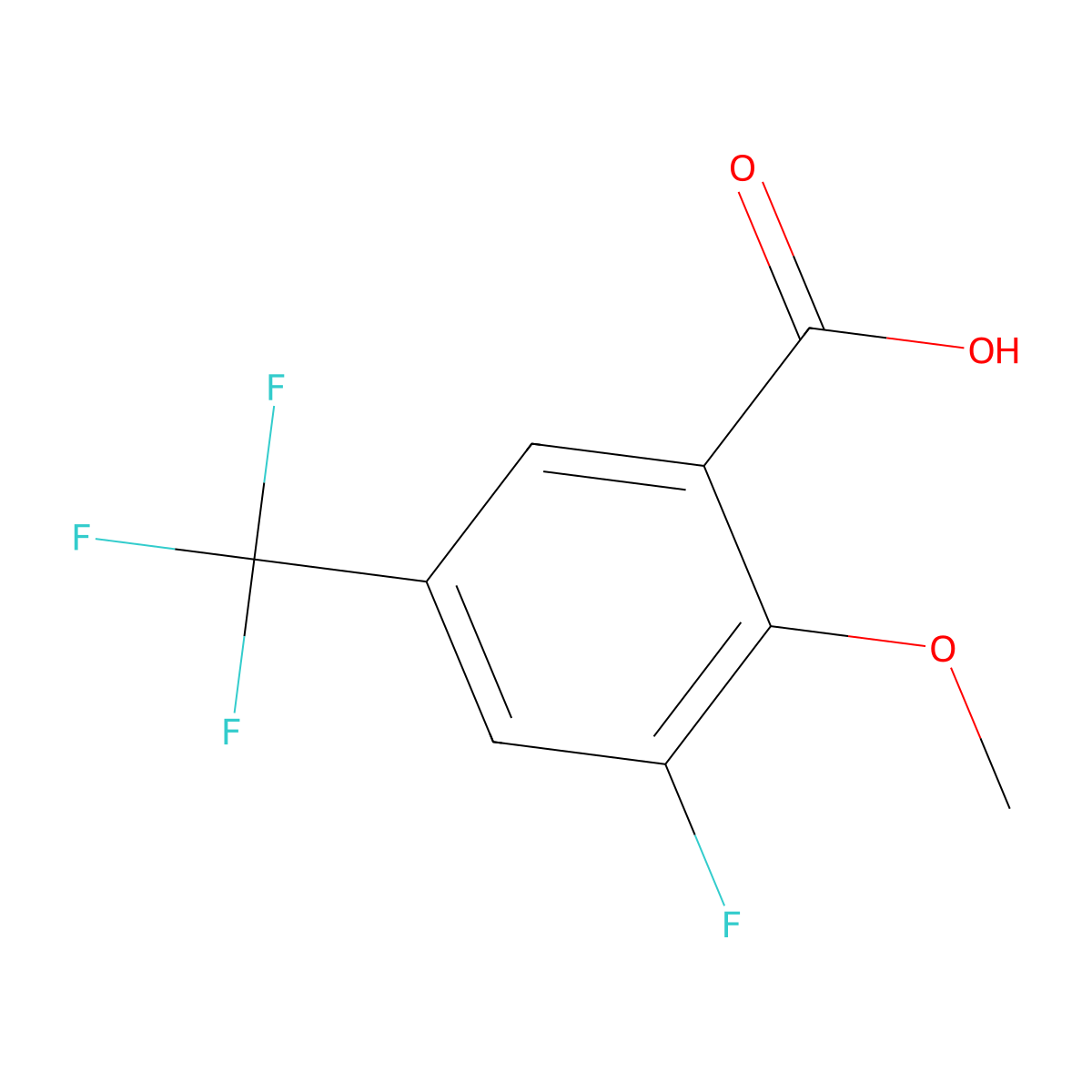 3-Fluoro-2-methoxy-5-(trifluoromethyl)benzoic acid molecular structure, CAS 2384425-02-7