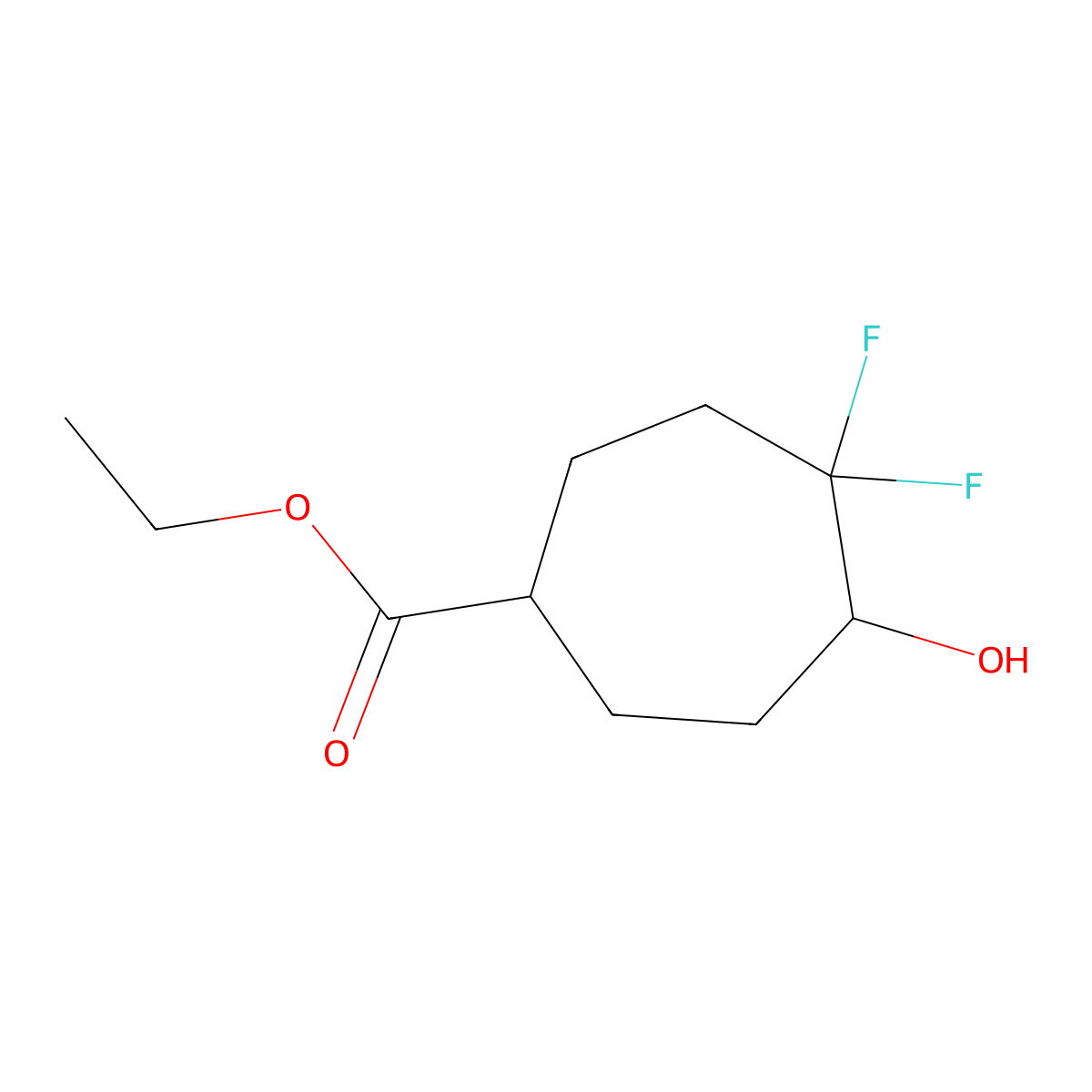 Ethyl 4,4-difluoro-5-hydroxycycloheptane-1-carboxylate molecular structure, CAS 2384425-40-3