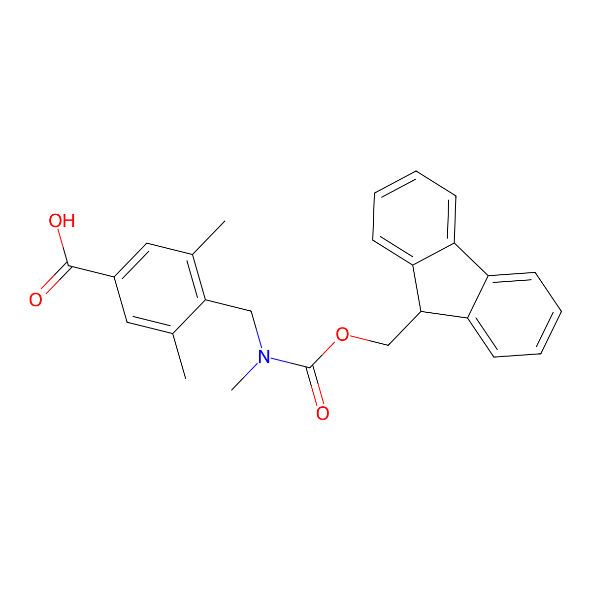 4-[({[(9H-fluoren-9-yl)methoxy]carbonyl}(methyl)amino)methyl]-3,5-dimethylbenzoic acid molecular structure, CAS 2384431-14-3