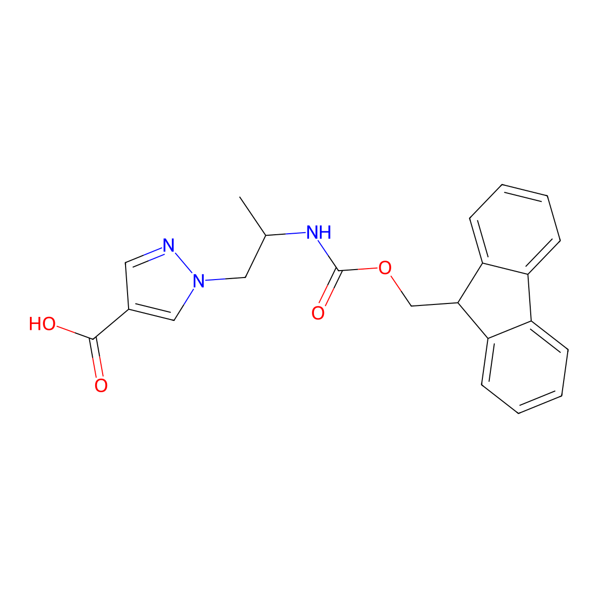 1-[2-({[(9H-fluoren-9-yl)methoxy]carbonyl}amino)propyl]-1H-pyrazole-4-carboxylic acid molecular structure, CAS 2384437-72-1