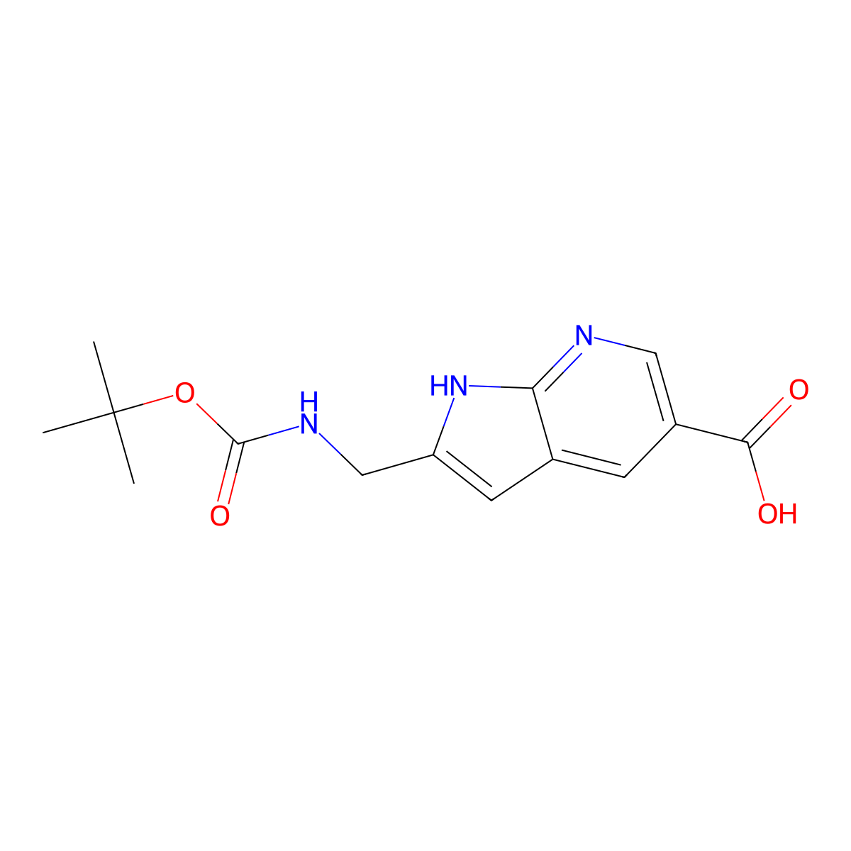 2-({[(tert-butoxy)carbonyl]amino}methyl)-1H-pyrrolo[2,3-b]pyridine-5-carboxylic acid molecular structure, CAS 2384450-80-8