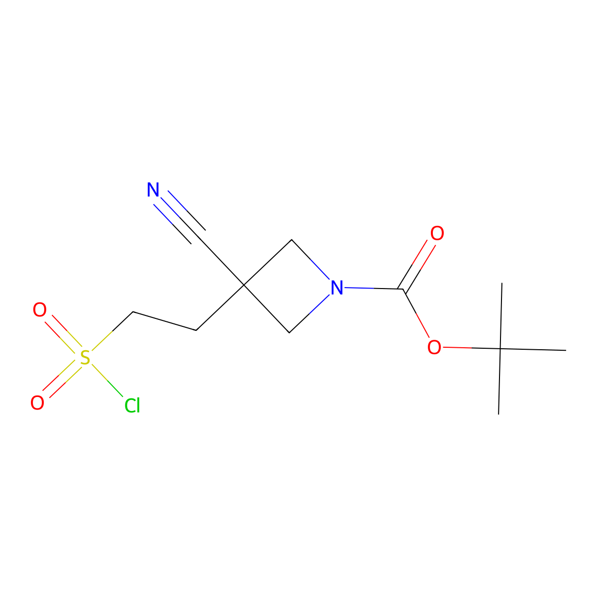 Tert-butyl 3-[2-(chlorosulfonyl)ethyl]-3-cyanoazetidine-1-carboxylate molecular structure, CAS 2384452-34-8