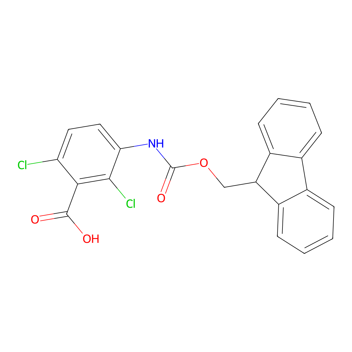 2,6-dichloro-3-({[(9H-fluoren-9-yl)methoxy]carbonyl}amino)benzoic acid molecular structure, CAS 2384456-77-1