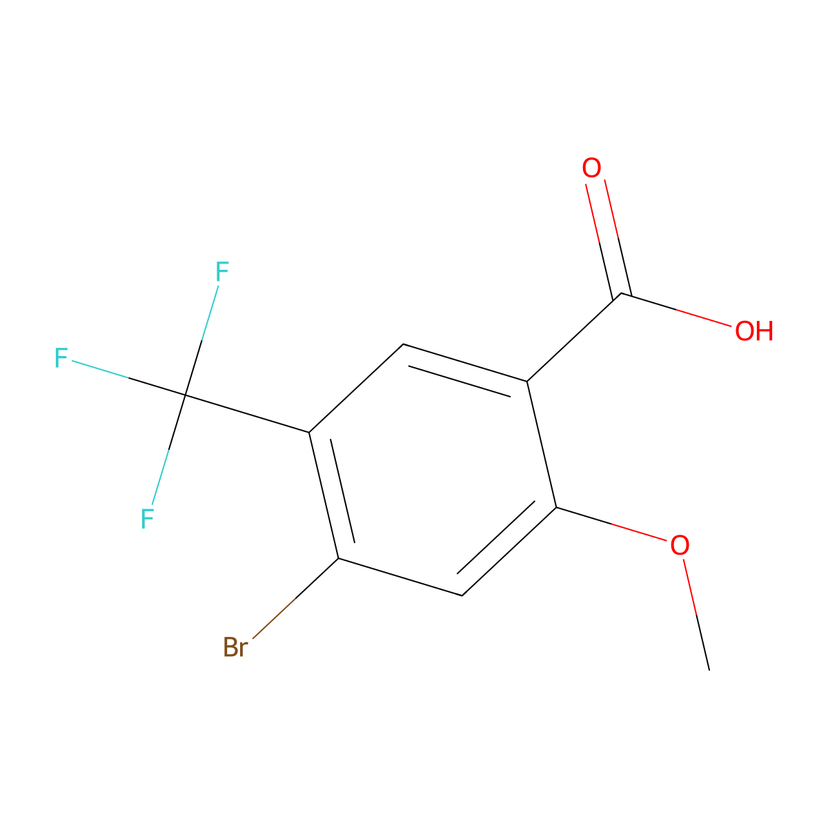 4-Bromo-2-methoxy-5-(trifluoromethyl)benzoic acid molecular structure, CAS 2384476-15-5