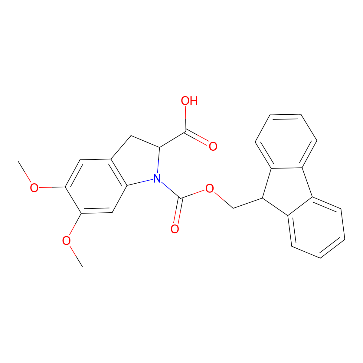 1-{[(9H-fluoren-9-yl)methoxy]carbonyl}-5,6-dimethoxy-2,3-dihydro-1H-indole-2-carboxylic acid molecular structure, CAS 2384486-69-3