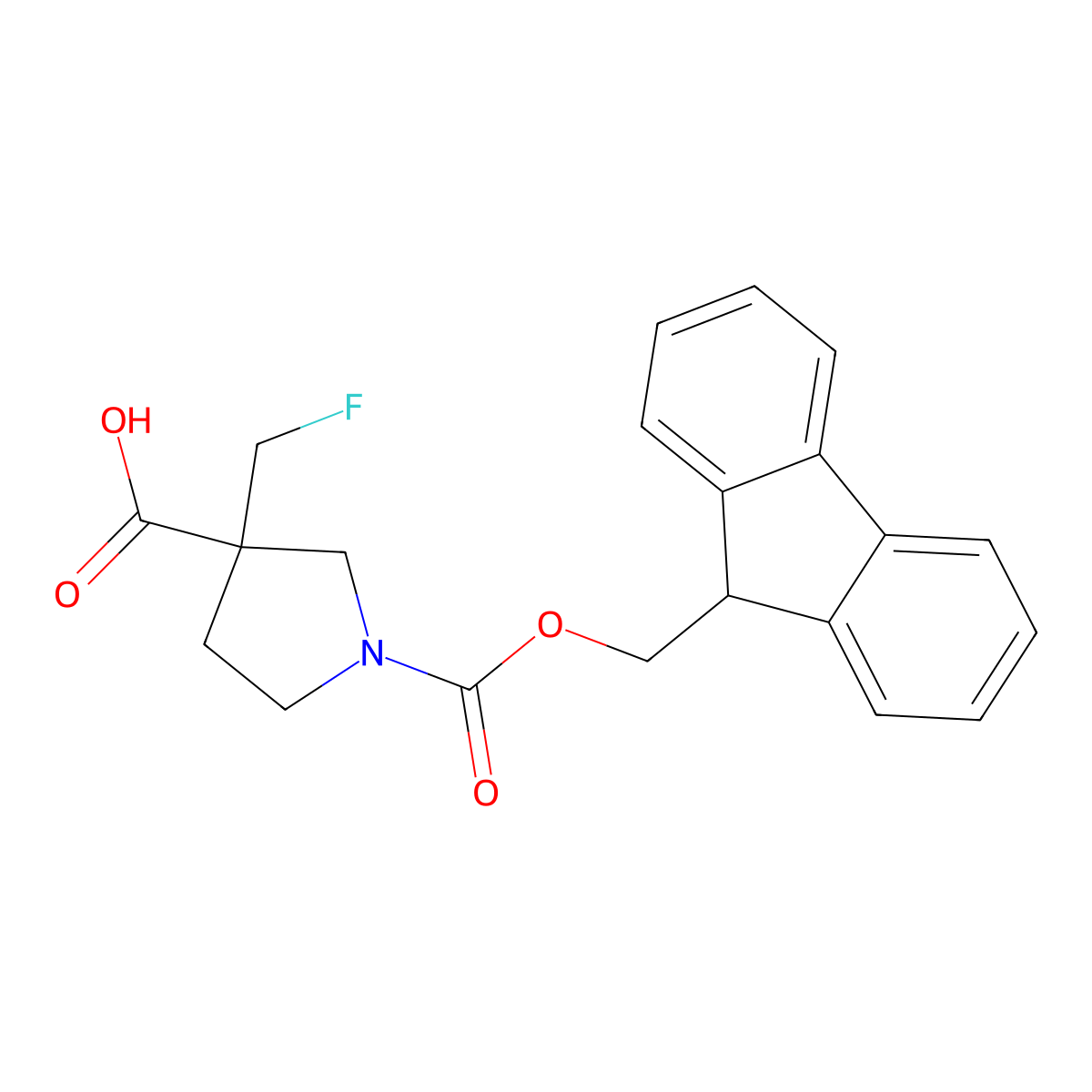1-(9H-Fluoren-9-ylmethoxycarbonyl)-3-(fluoromethyl)pyrrolidine-3-carboxylic acid molecular structure, CAS 2384509-24-2