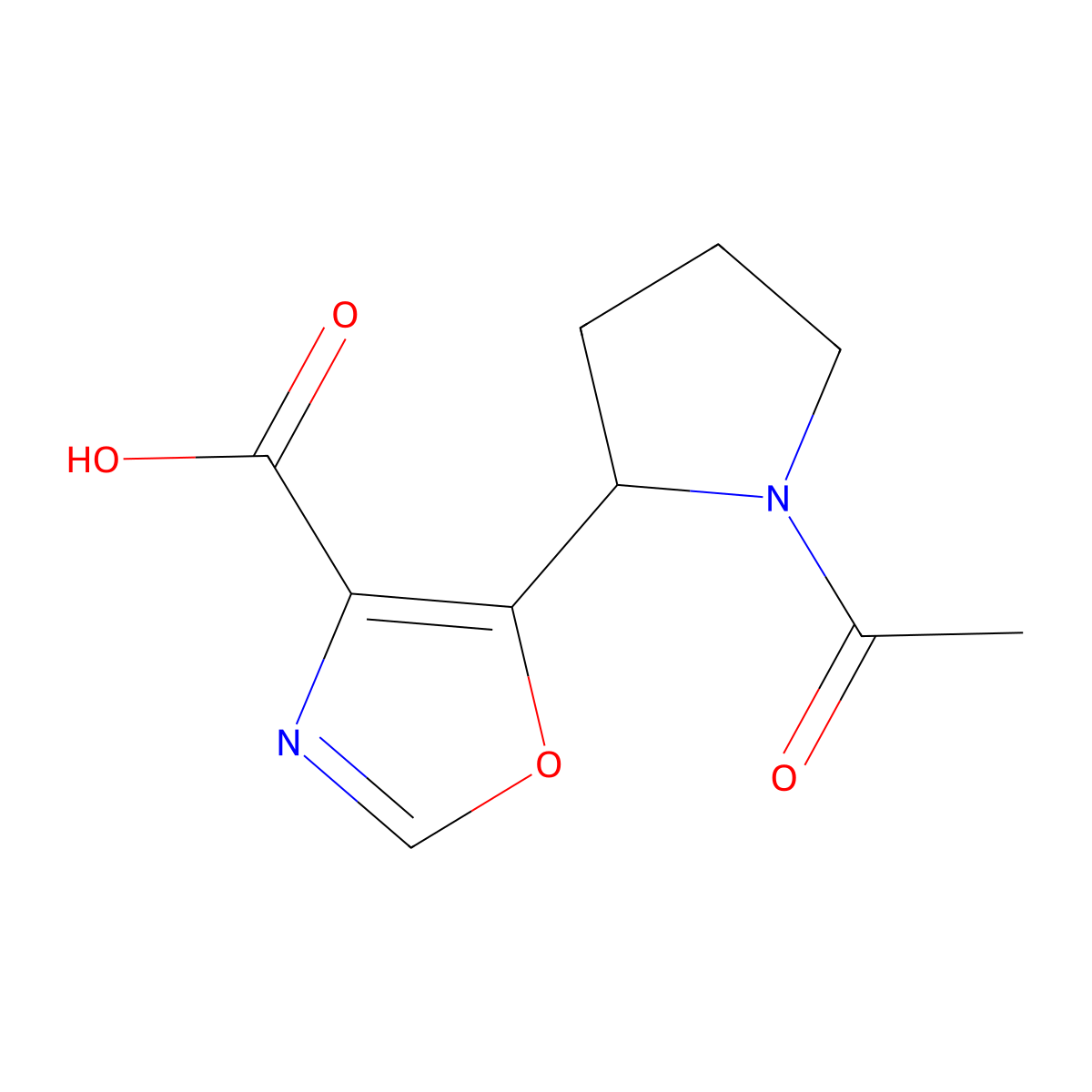 5-(1-Acetylpyrrolidin-2-yl)-1,3-oxazole-4-carboxylic acid molecular structure, CAS 2384518-43-6