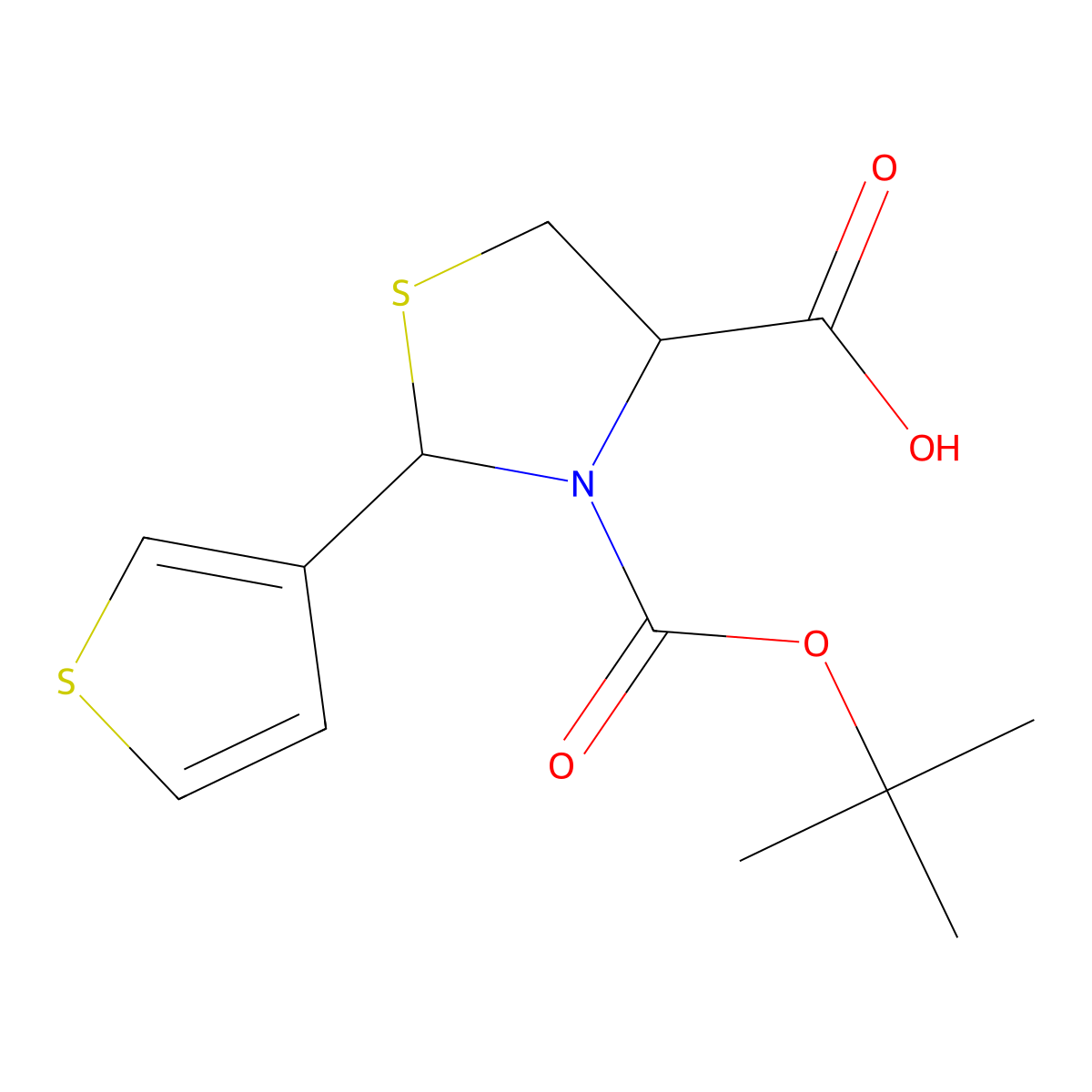 3-[(Tert-butoxy)carbonyl]-2-(thiophen-3-yl)-1,3-thiazolidine-4-carboxylic acid molecular structure, CAS 2384528-67-8